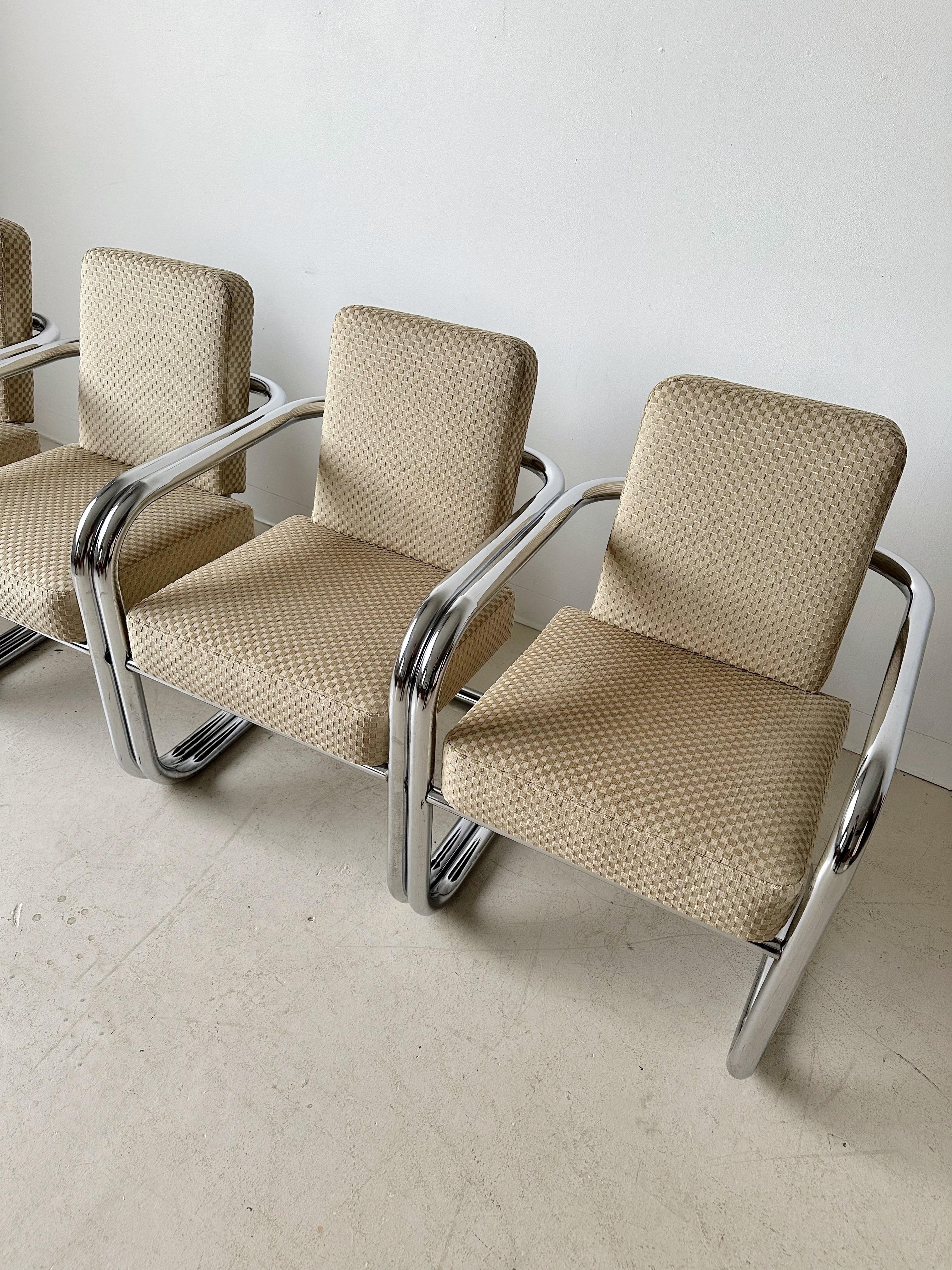 Cantilever Chrome & Checkered Velvet Dining Chairs, Set of 4 1