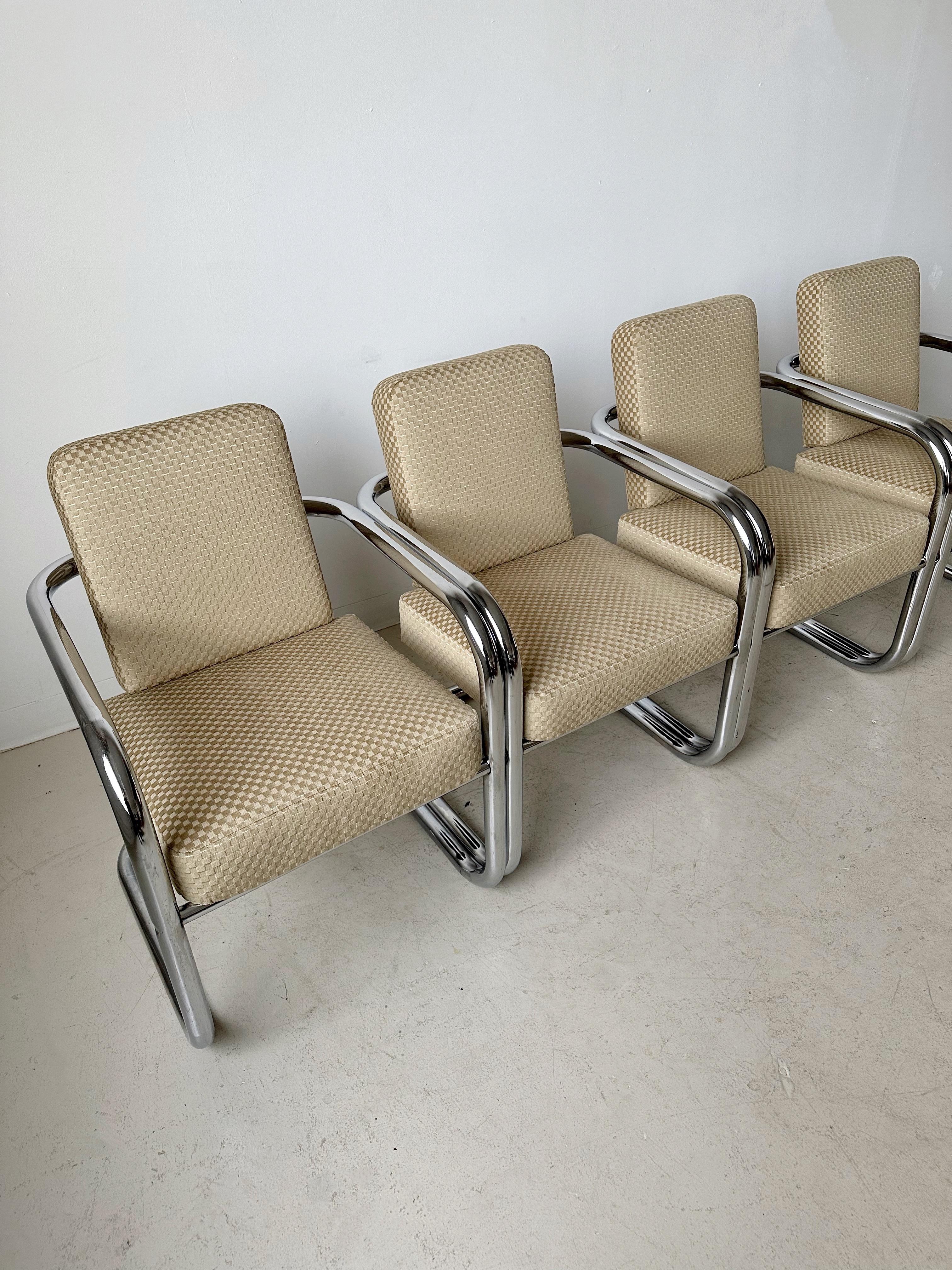 Cantilever Chrome & Checkered Velvet Dining Chairs, Set of 4 1
