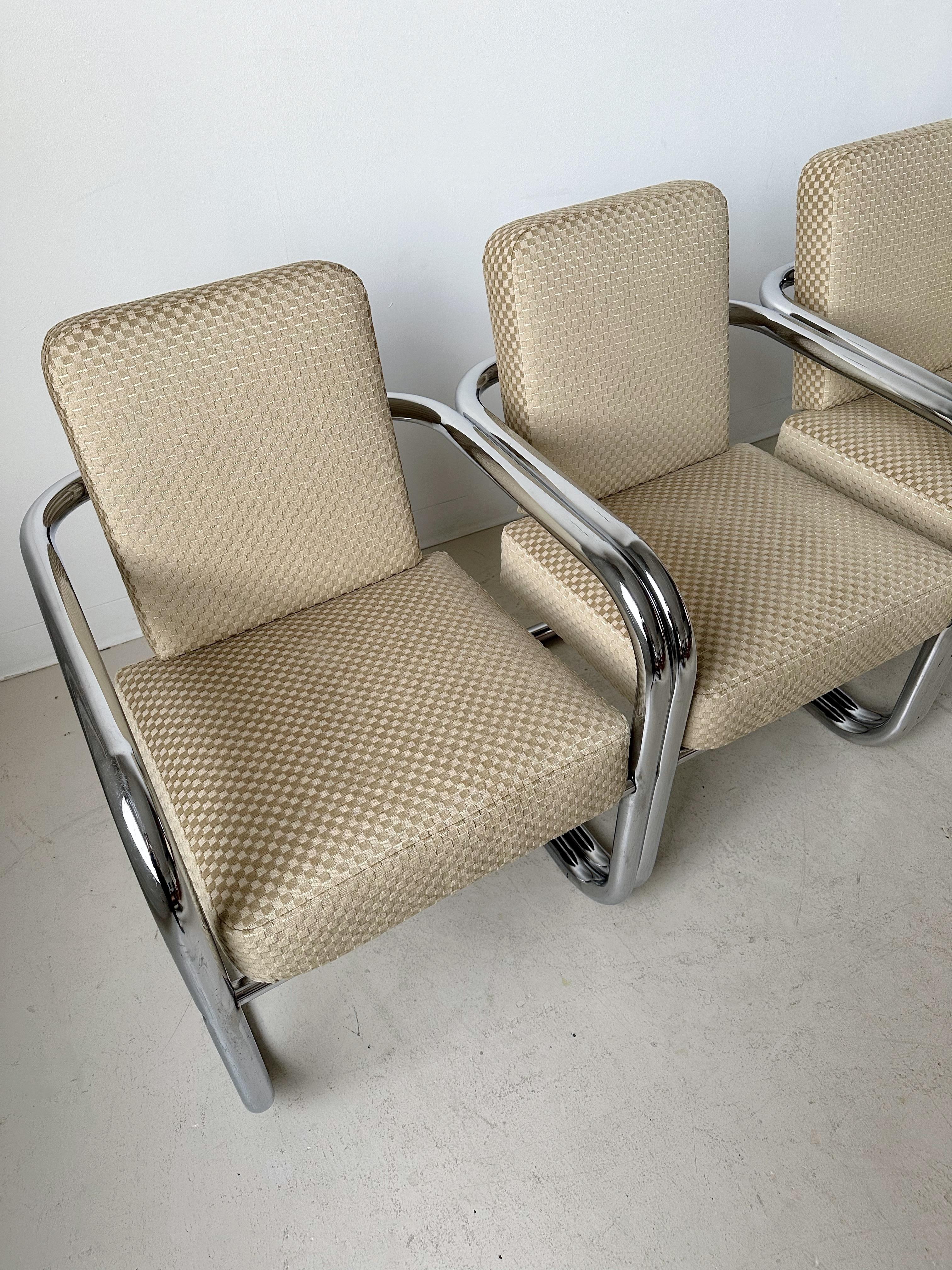 Cantilever Chrome & Checkered Velvet Dining Chairs, Set of 4 2