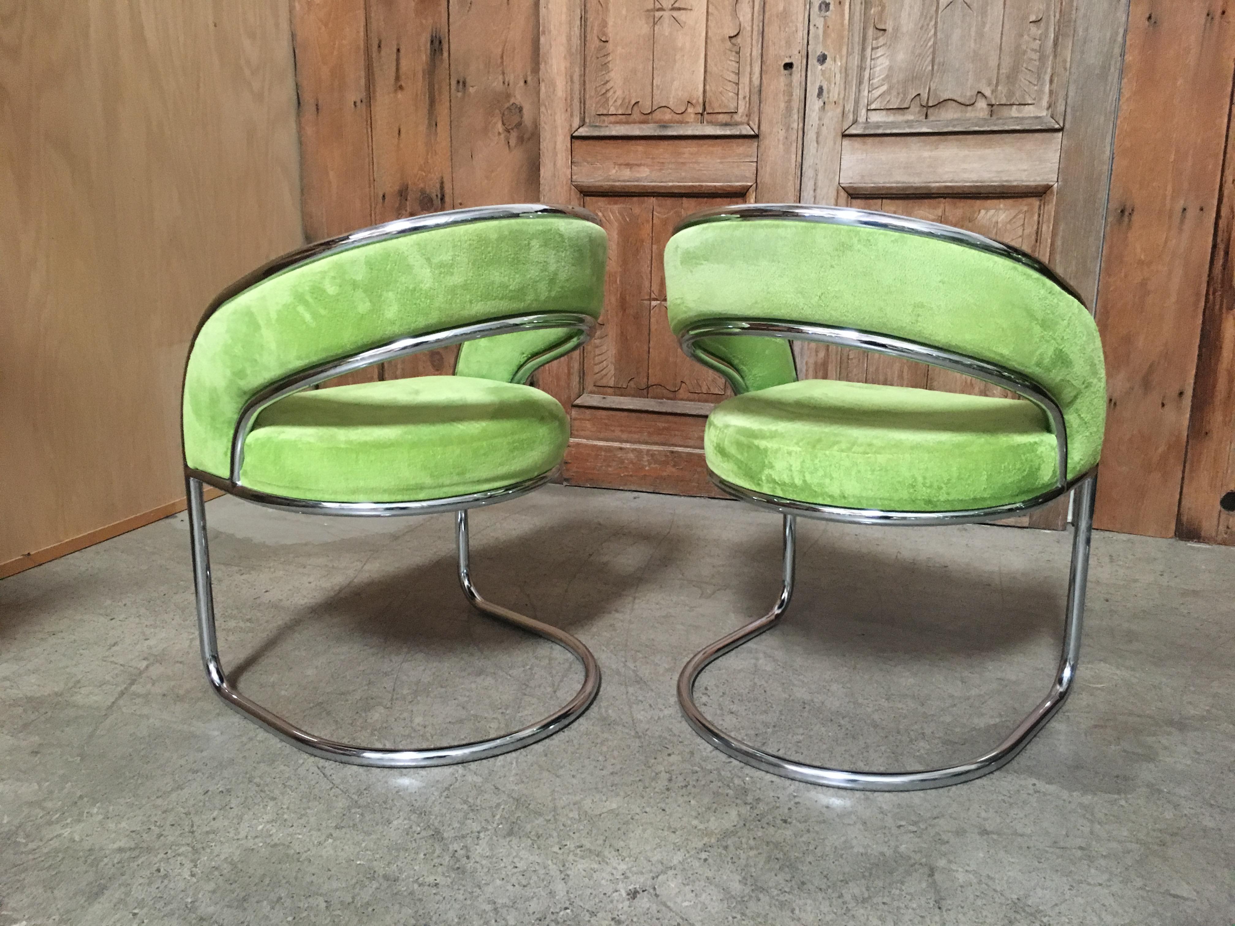 Cantilever Chrome Dining Chairs Set of Ten In Good Condition In Denton, TX