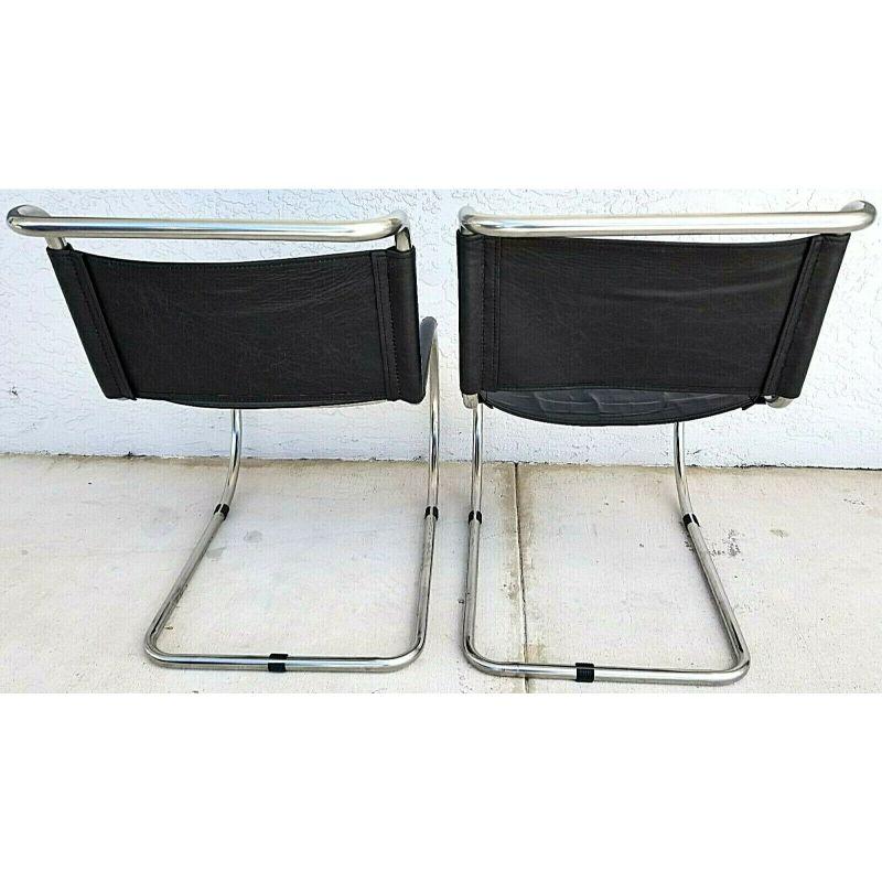 Mid-Century Modern Cantilever Chrome Leather Chairs MCM Mies van der Rohe Style, Set of 2 For Sale