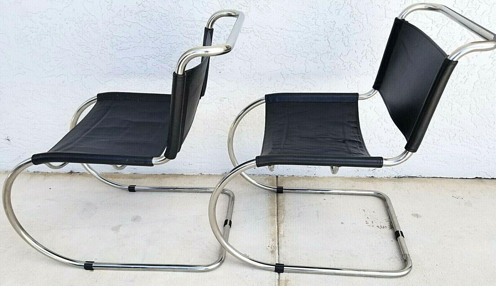 Cantilever Chrome Leather Chairs MCM Mies van der Rohe Style, Set of 2 In Good Condition For Sale In Lake Worth, FL
