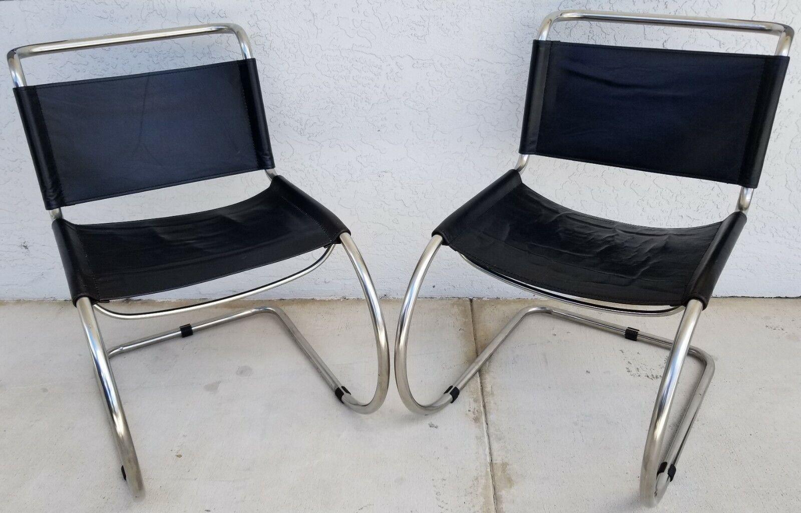 Cantilever Chrome Leather Chairs MCM Mies van der Rohe Style, Set of 2 For Sale 1
