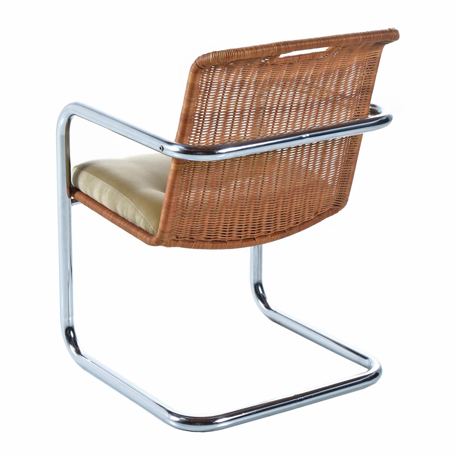 Cantilever Chrome Wicker Rattan Modern Dining Chairs By Chromcraft At Cantilever Chrome Wicker Rattan Modern Dining Chairs By Chromcraft At