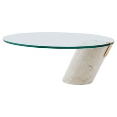 Cantilever Coffee Table by Brueton, Travertine and Brass 1970