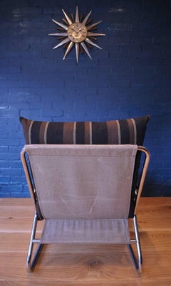 Cantilever Danish Tubular Chromed Lounge Armchair with Retro Striped Cushions