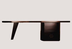 Cantilever Desk Table in Gloss Laquered Ebony Solid Wood & Brass by Artempo
