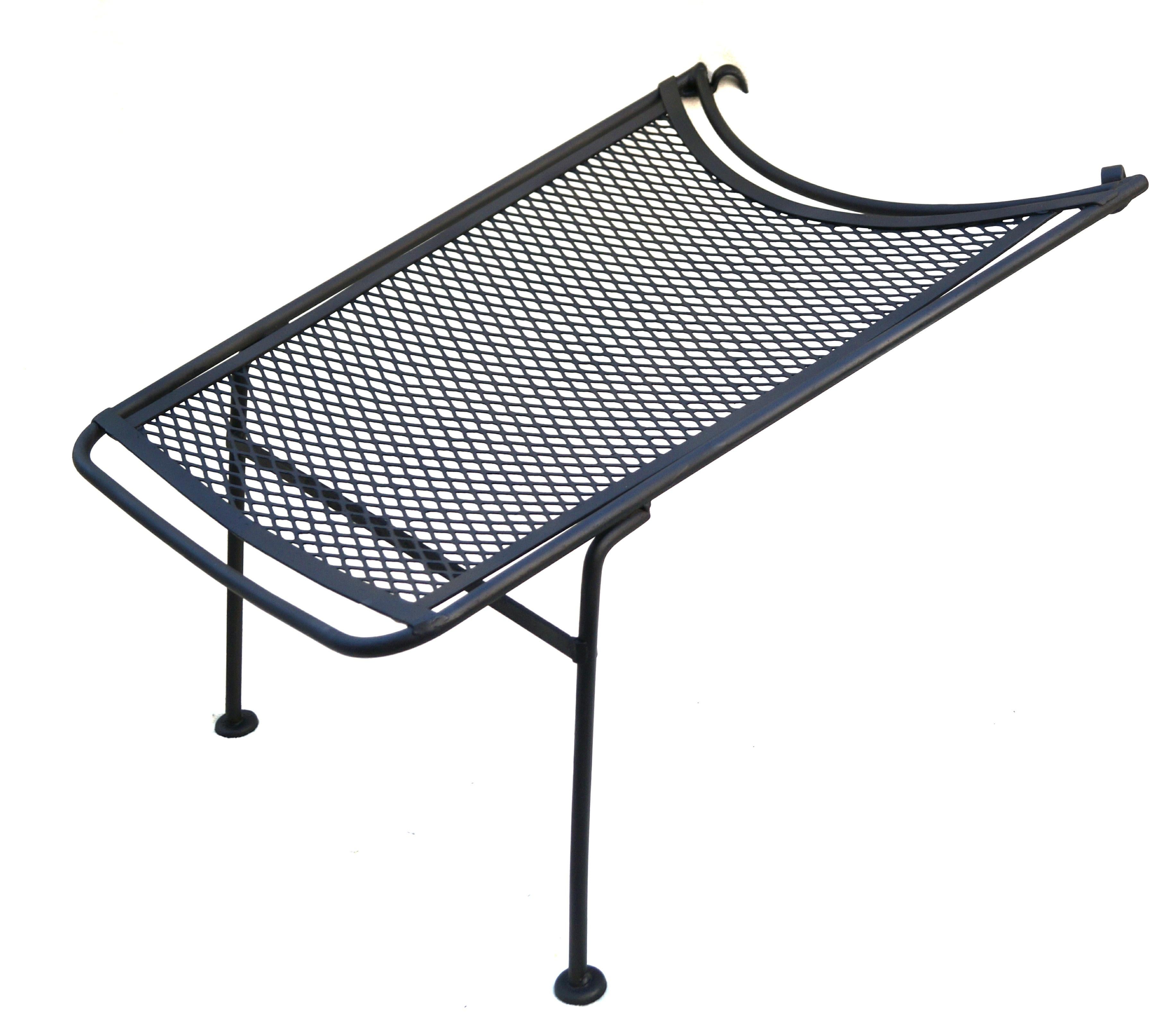 Black Cantilever Hoop Solar Ottoman Footrest by Tempestini Salterini .  Shown attached to a Chair, which is NOT included but have a pair in our other items . When attached to the chair shown, the front part is    11 3/8