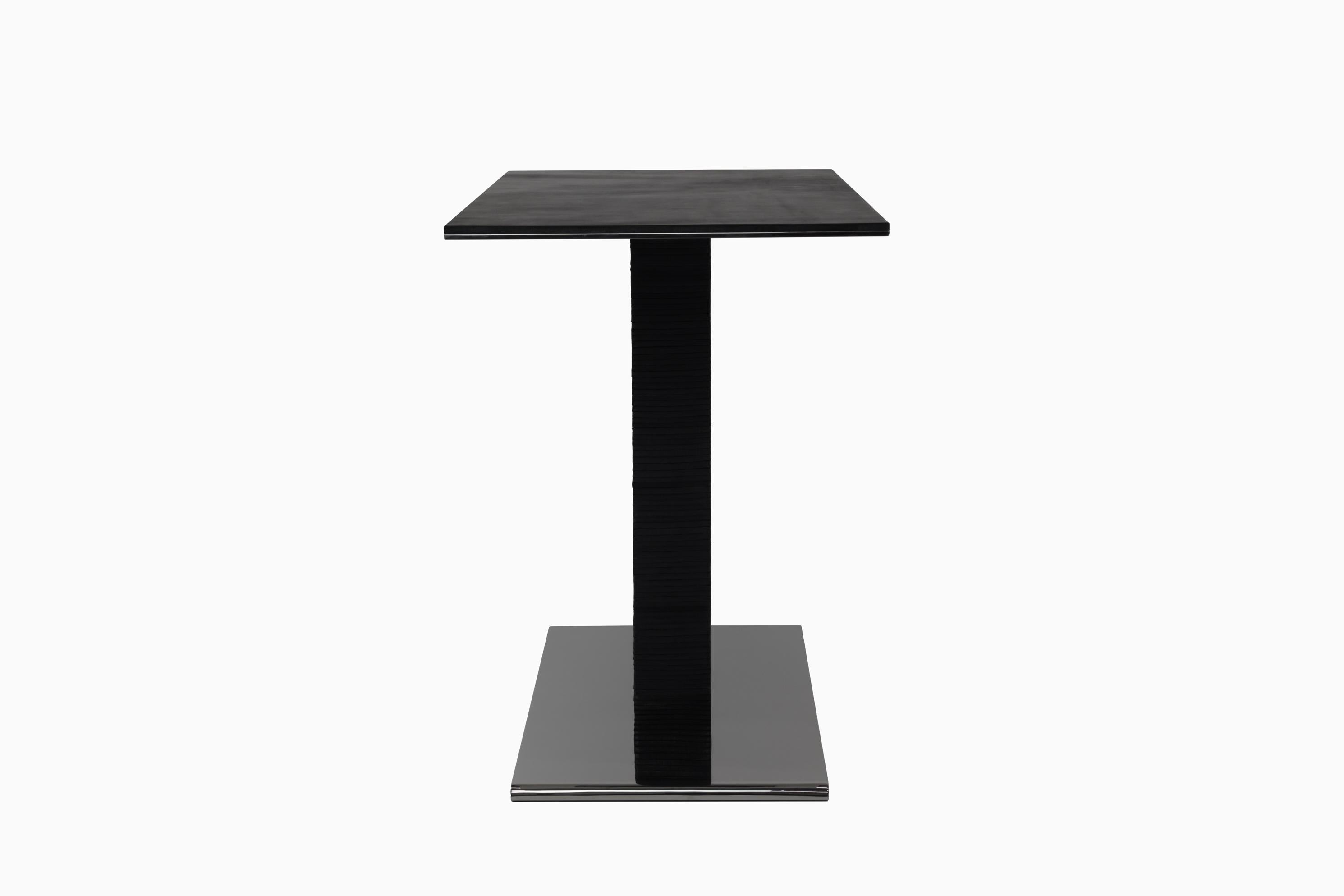 Modern Cantilever Infinity Side Table in Stainless Steel and Leather  For Sale