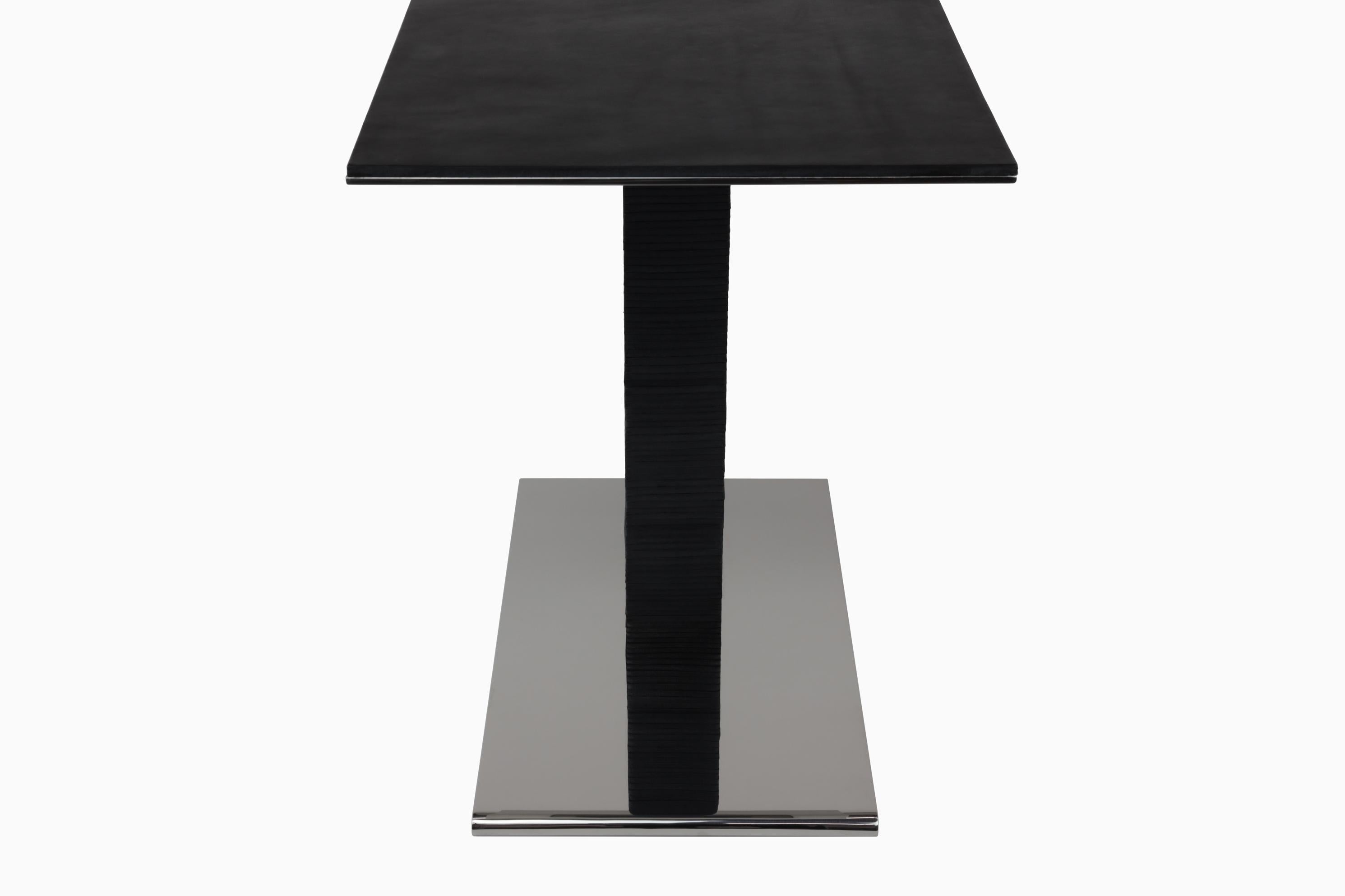 Polished Cantilever Infinity Side Table in Stainless Steel and Leather  For Sale