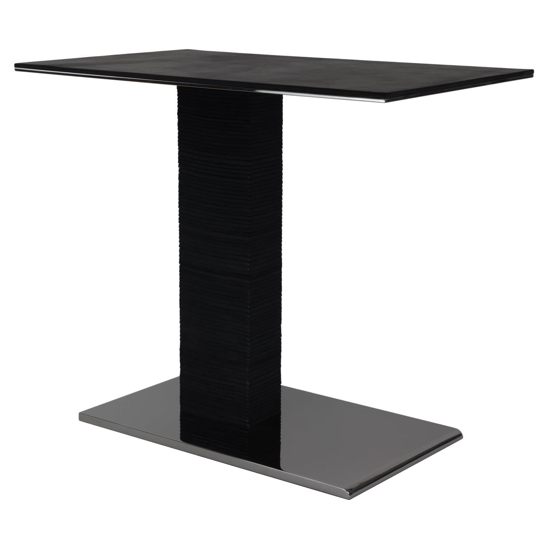 Cantilever Infinity Side Table in Stainless Steel and Leather  For Sale