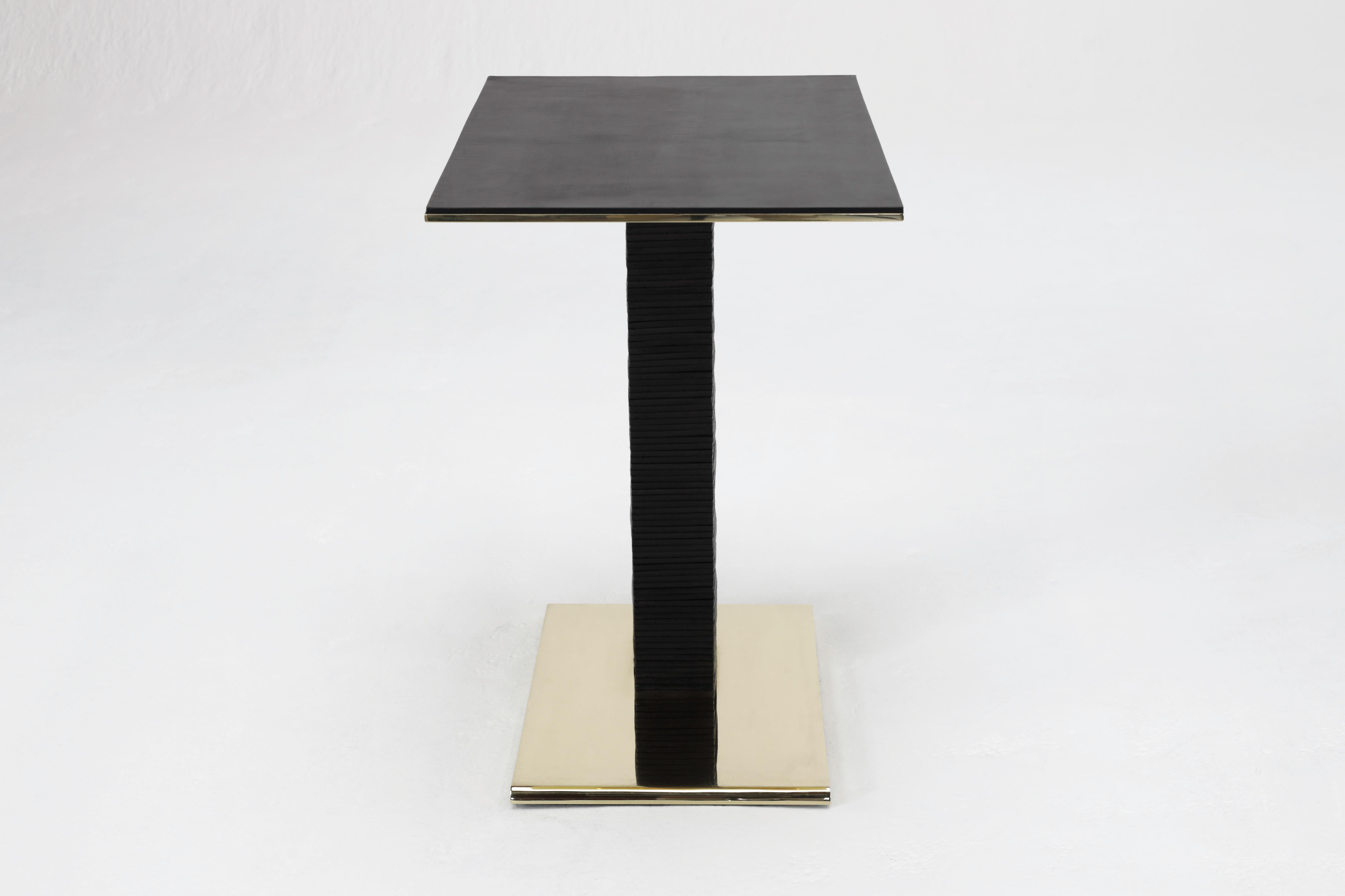 Modern Cantilever Infinity Side Table in Leather and Brass by Christopher Kreiling For Sale