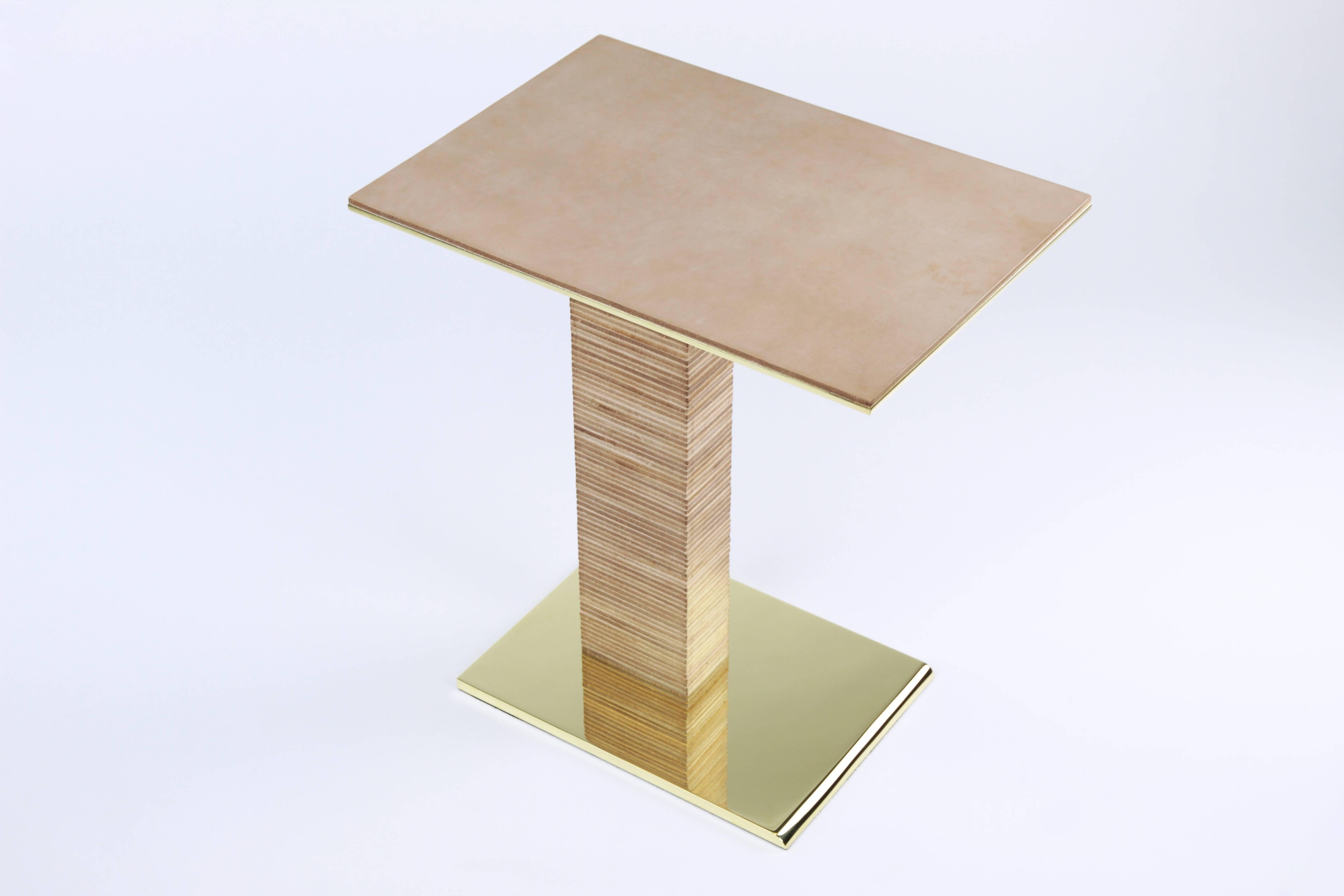 Mid-Century Modern Cantilever Infinity Side Table in Leather and Brass by Christopher Kreiling For Sale