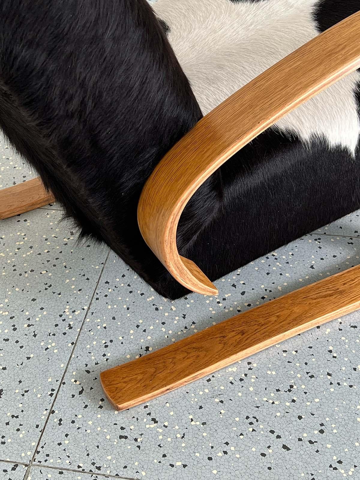 Czech Cantilever Lounge Chair by Miroslav Navrátil in Cowhide, 1950s For Sale