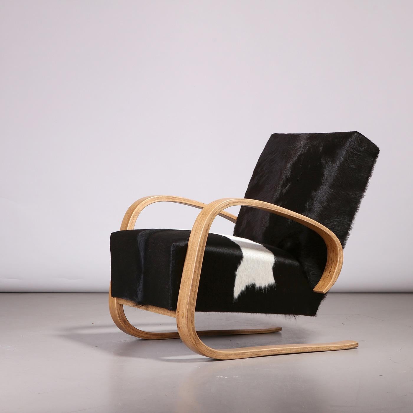 Mid-Century moderno Sedia da salotto a sbalzo in pelle bovina, anni '50 in vendita