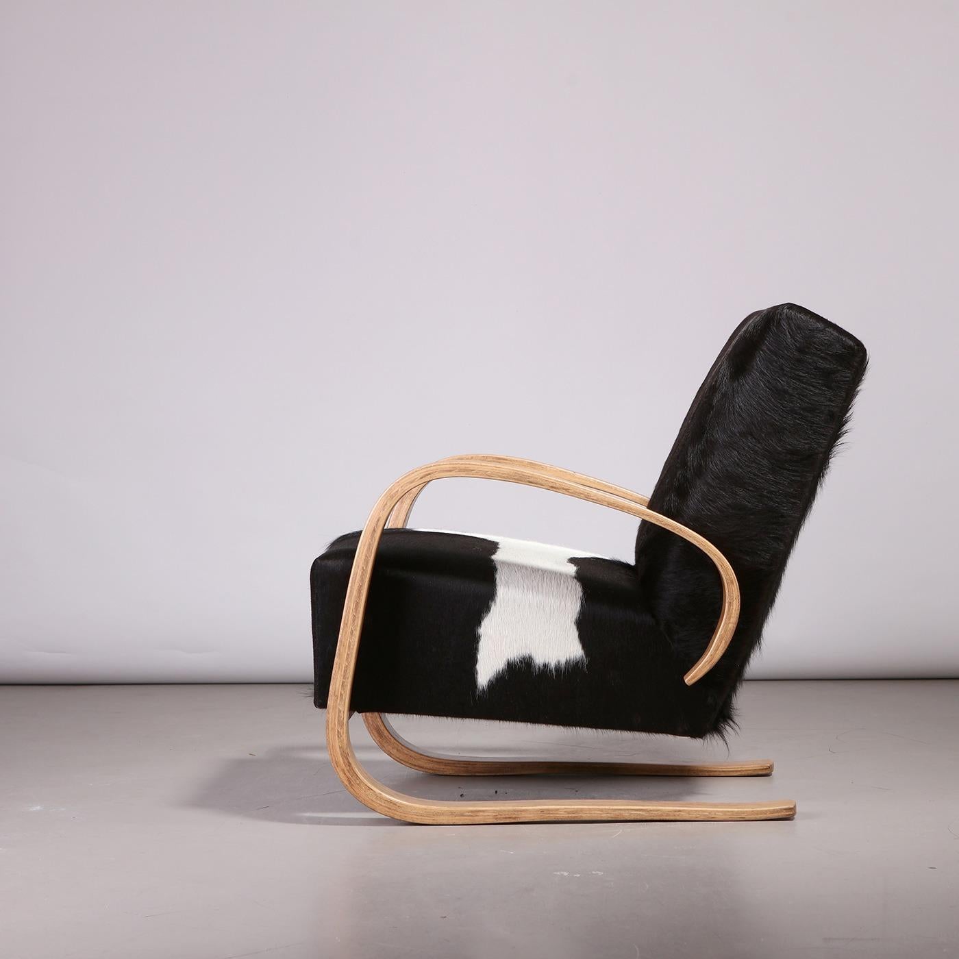 Europeo Sedia da salotto a sbalzo in pelle bovina, anni '50 in vendita