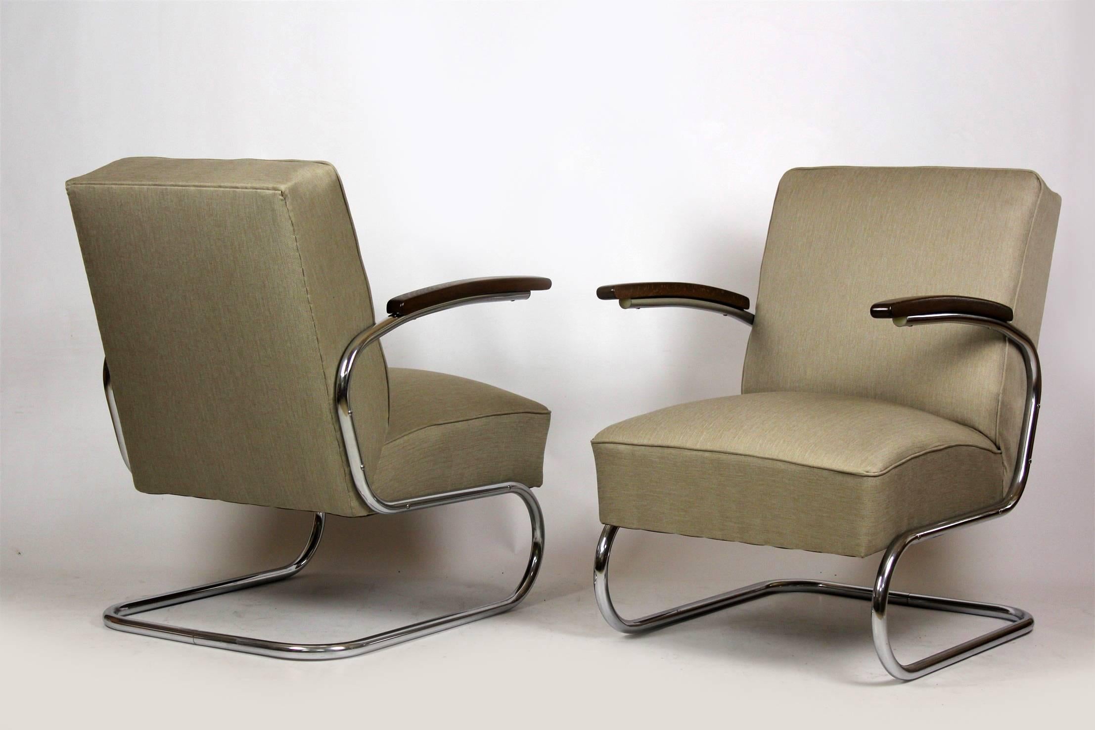 Mid-20th Century Cantilever S-411 Armchairs by W. H. Gispen for Mücke Melder, 1930s, Set of Two