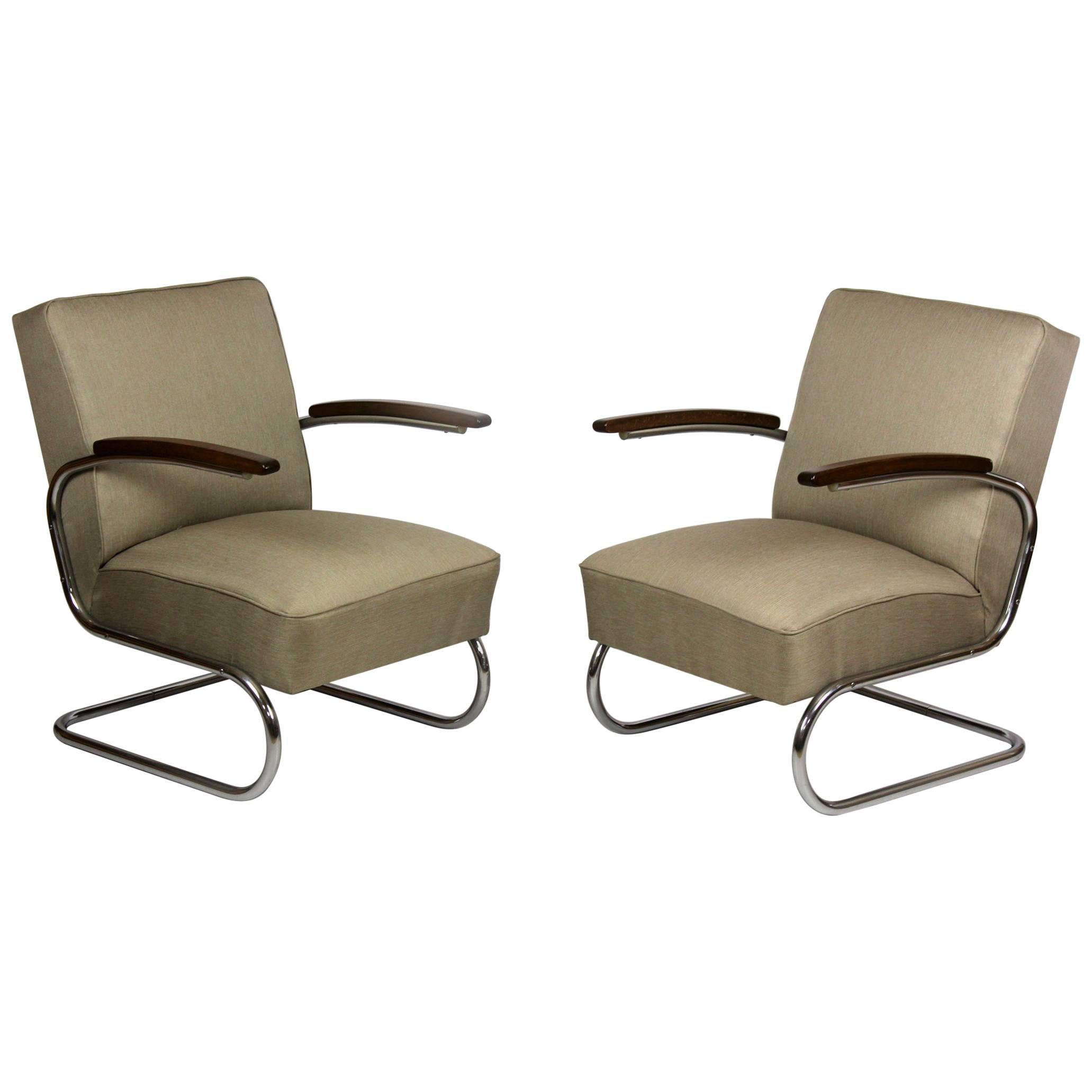 Cantilever S-411 Armchairs by W. H. Gispen for Mücke Melder, 1930s, Set of Two