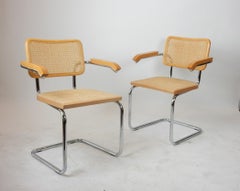 Cantilever Steel, Wood and Cane Armchairs S64 Marcel Breuer Bauhaus