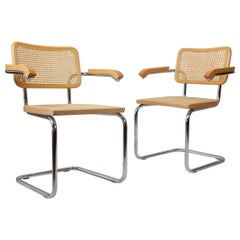 Fauteuils cantilever en acier:: bois et rotin S64 Marcel Breuer Bauhaus