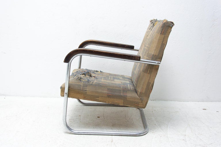 Cantilever Tubular Steel Armchair Model FN22 by Anton Lorenz, 1930s In Good Condition For Sale In Prague 8, CZ