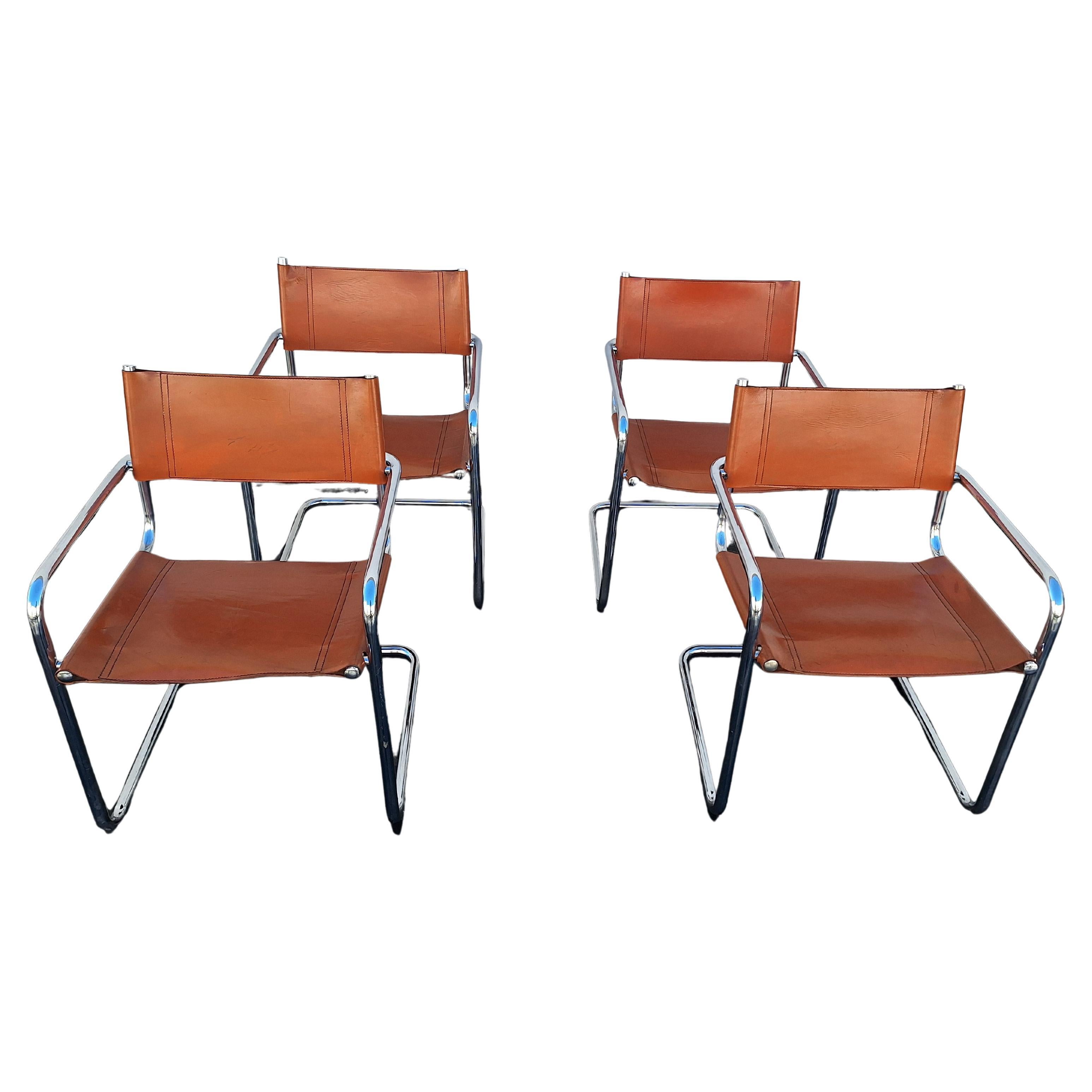Cantilever Vintage Italian Cognac Leather Dining Chair
