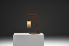Cantilever Wooden Table Lamp with Suspended Glass Shade, Europe 1980s
