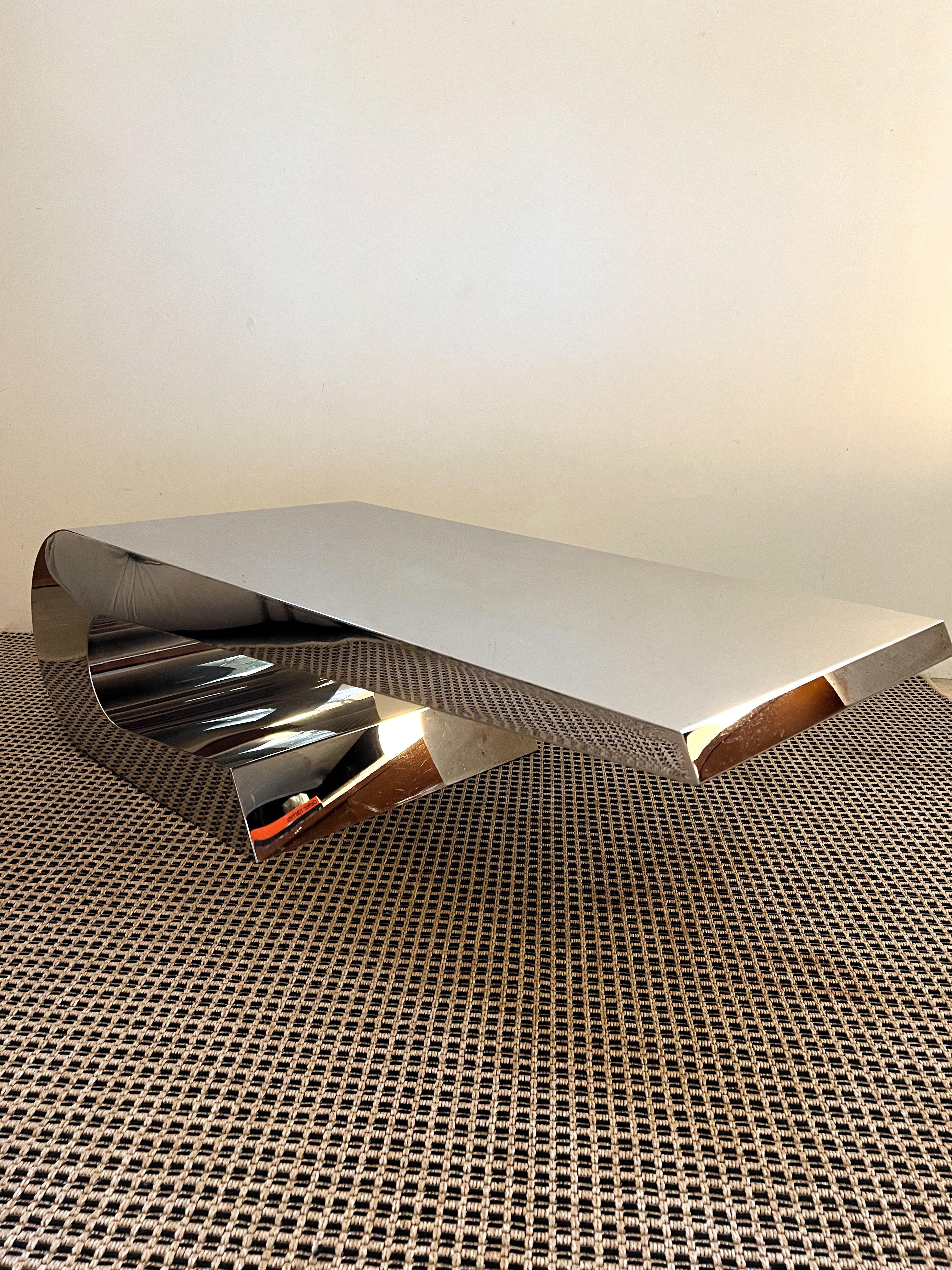 Cantilevered Chrome Coffee Table in the Style of Pierre Cardin In Good Condition In La Mesa, CA