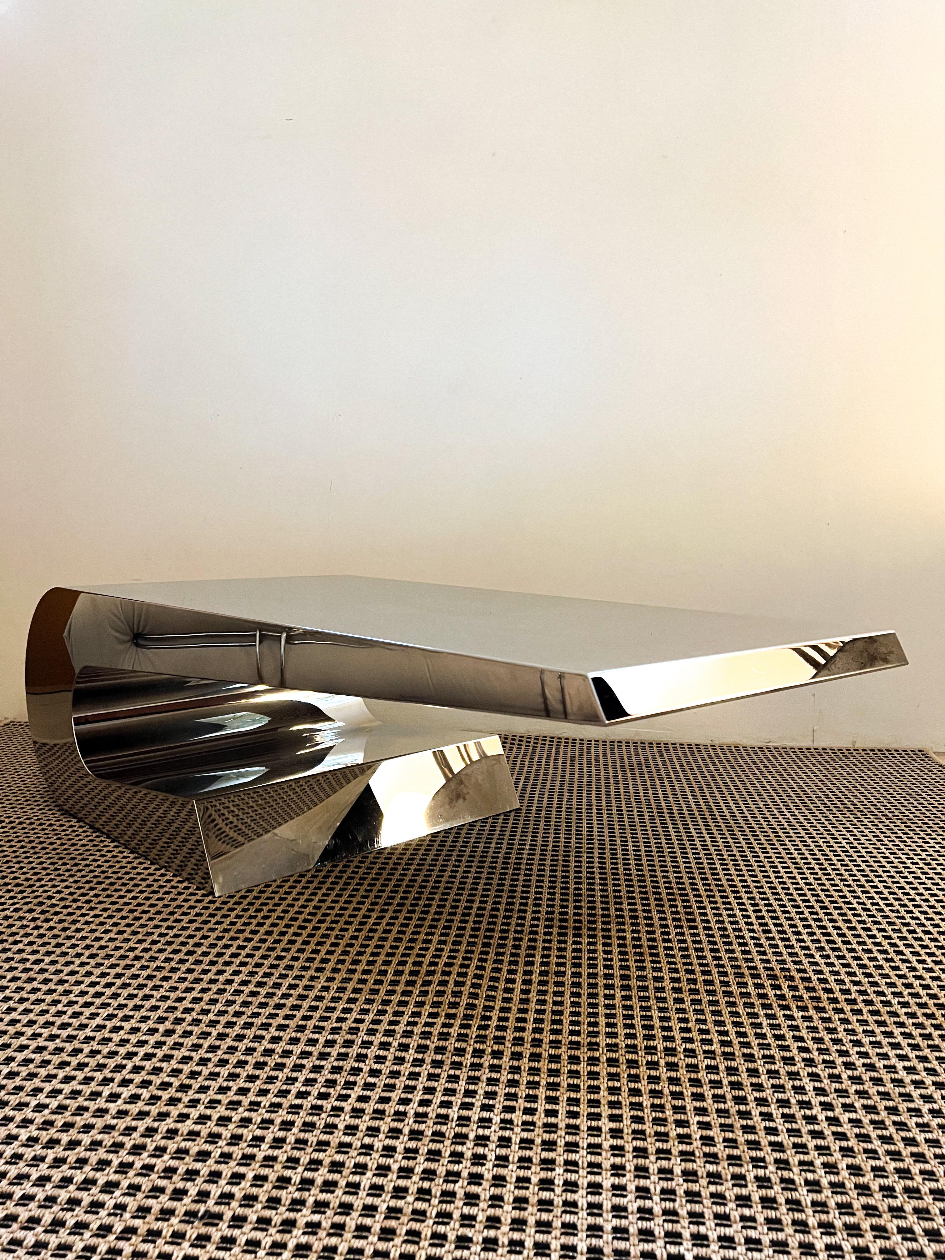 Late 20th Century Cantilevered Chrome Coffee Table in the Style of Pierre Cardin