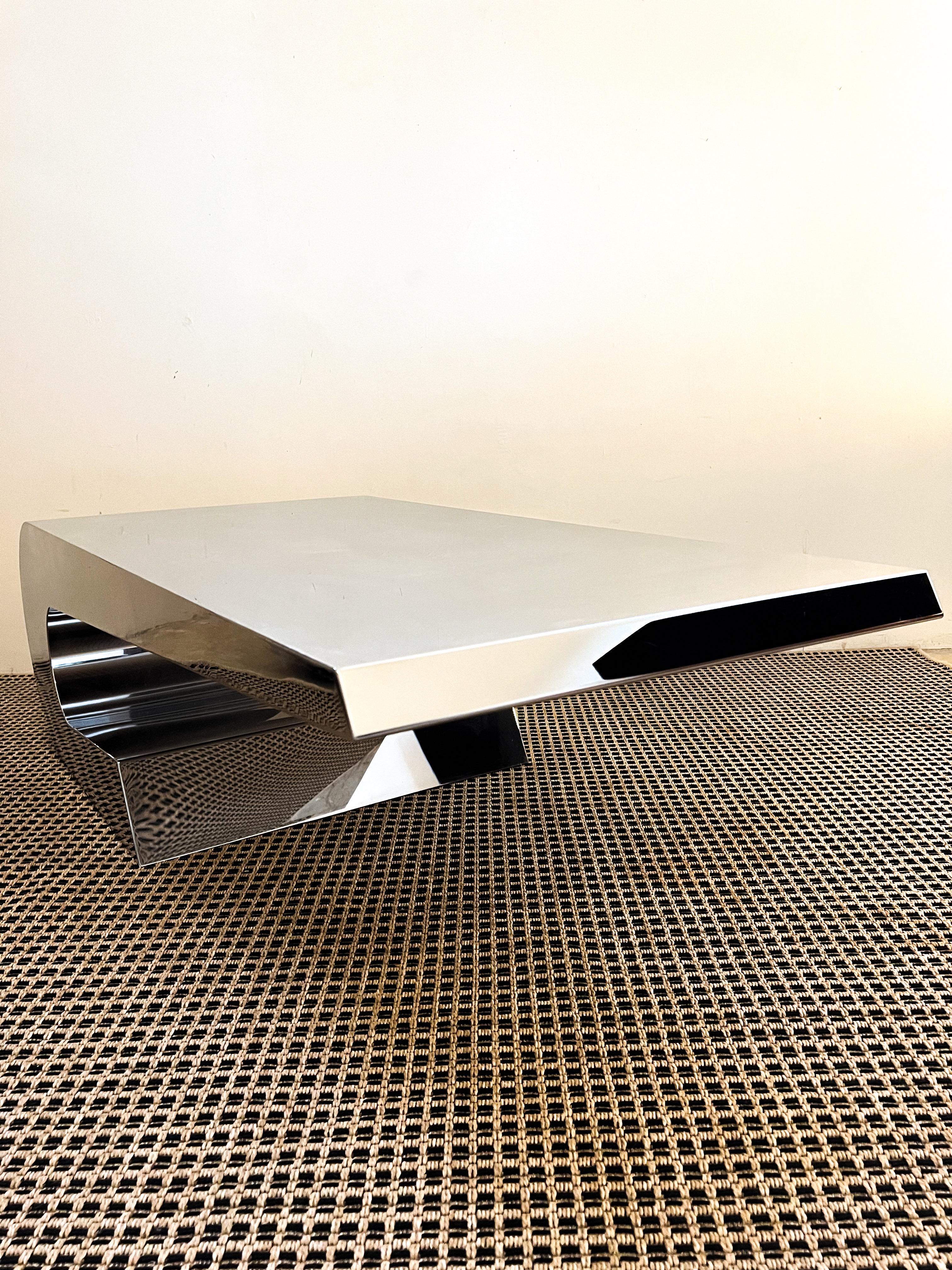 Cantilevered Chrome Coffee Table in the Style of Pierre Cardin 1