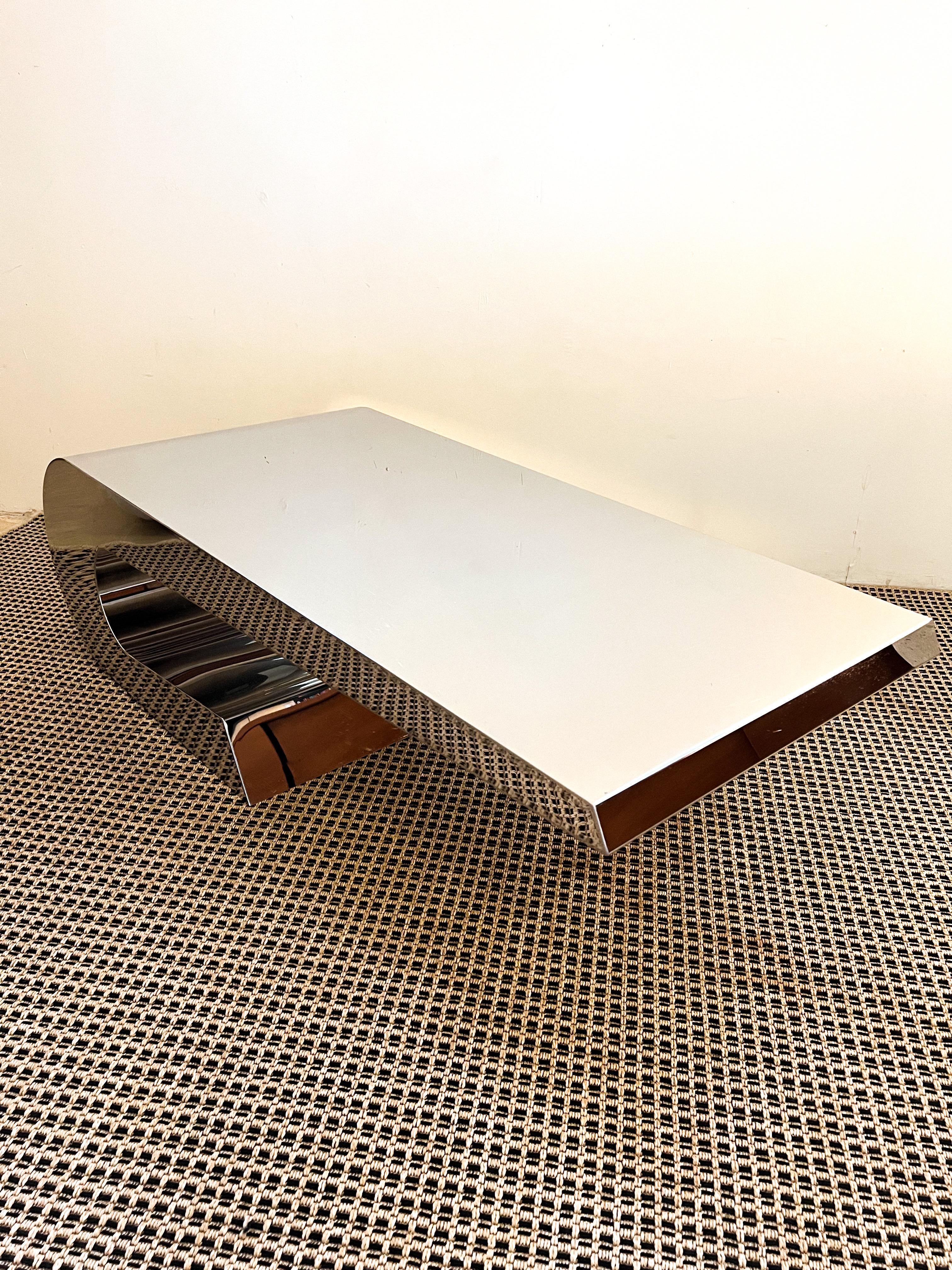 Cantilevered Chrome Coffee Table in the Style of Pierre Cardin 2