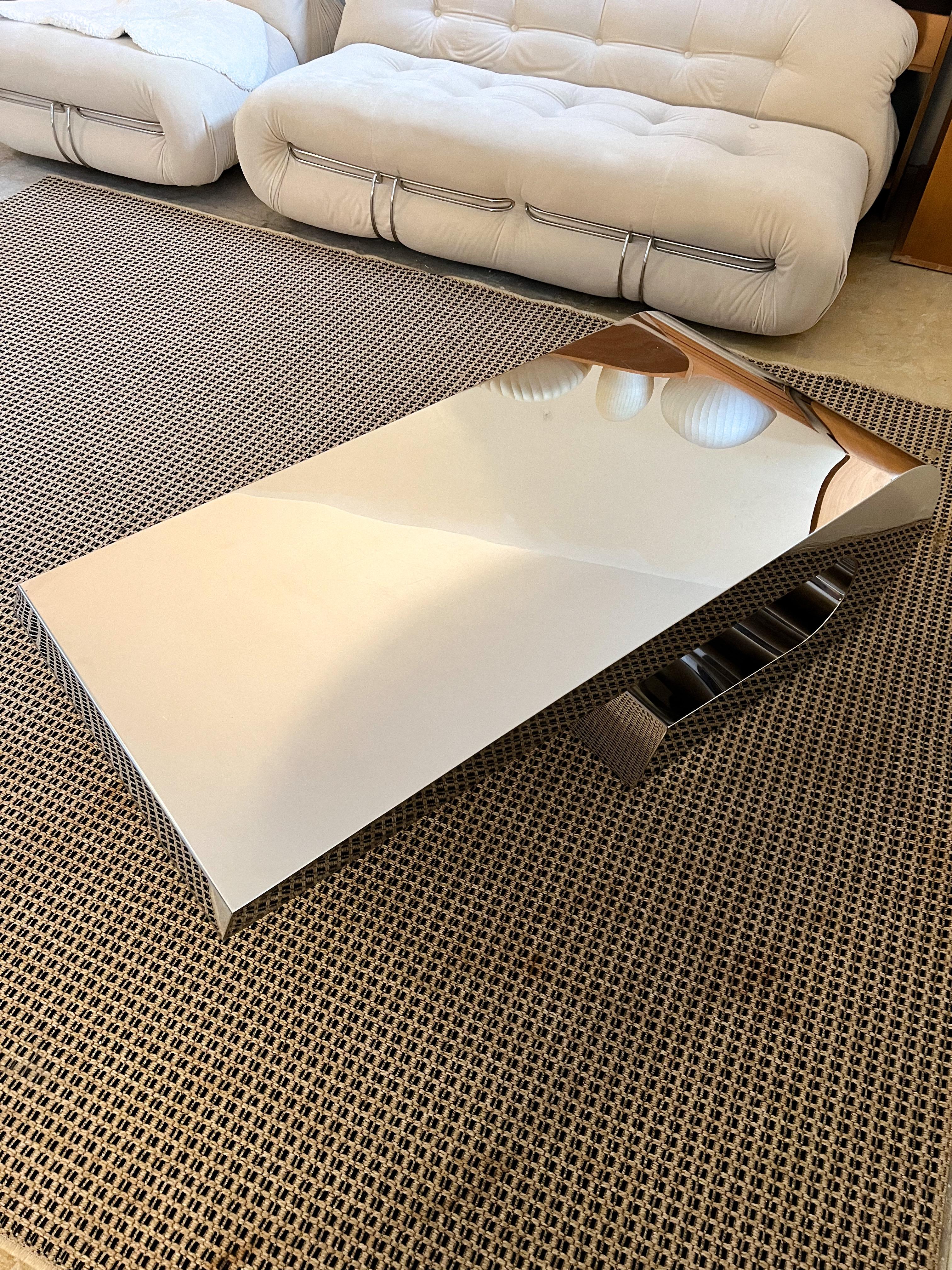 Cantilevered Chrome Coffee Table in the Style of Pierre Cardin 3