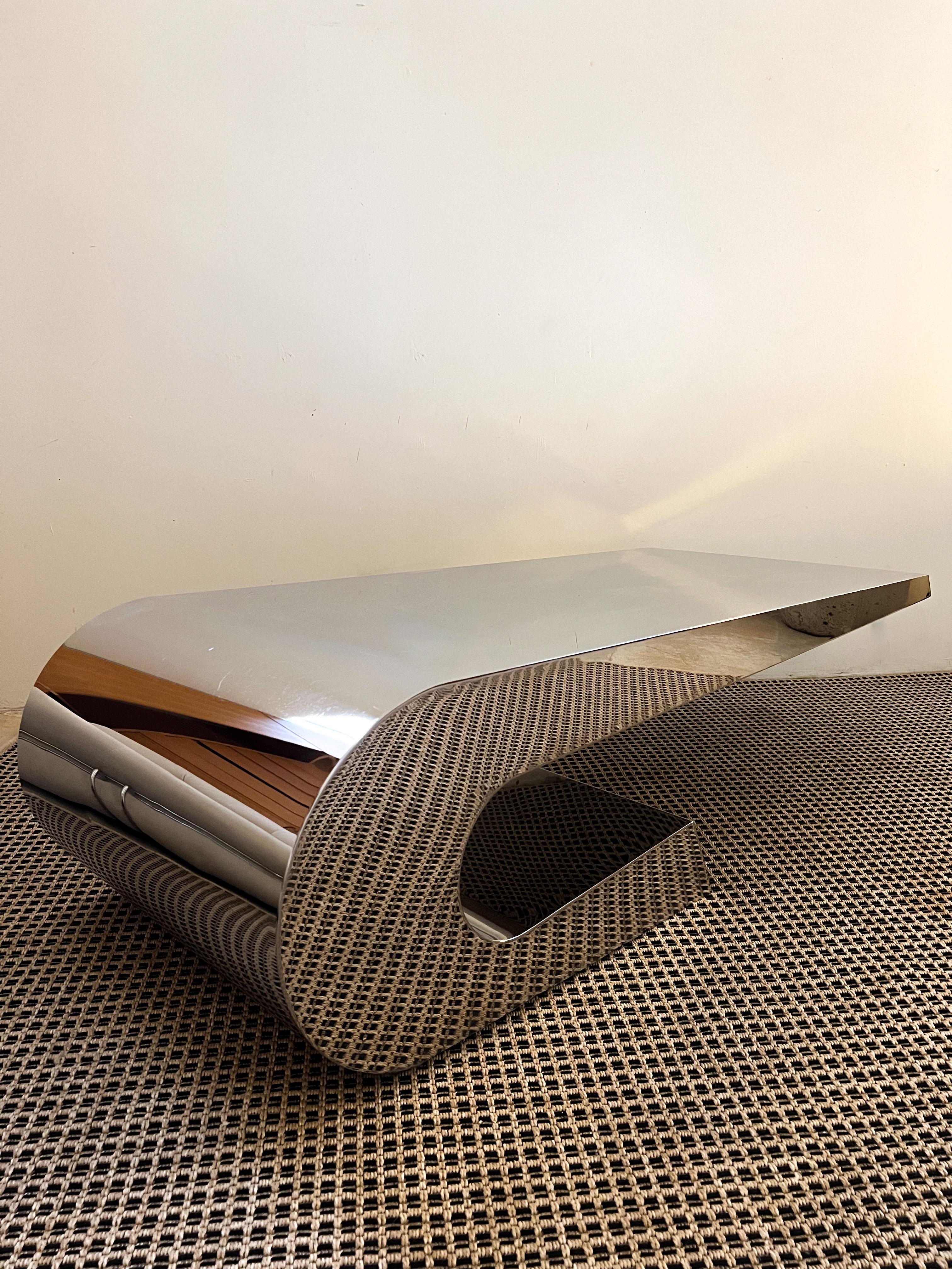 Cantilevered Chrome Coffee Table in the Style of Pierre Cardin 4