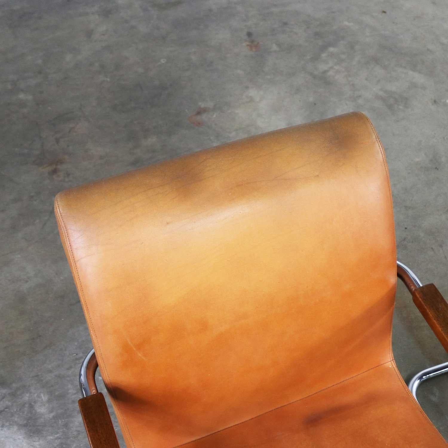 Cantilevered Chrome Cognac Leather Chairs Mid-Century Modern 7