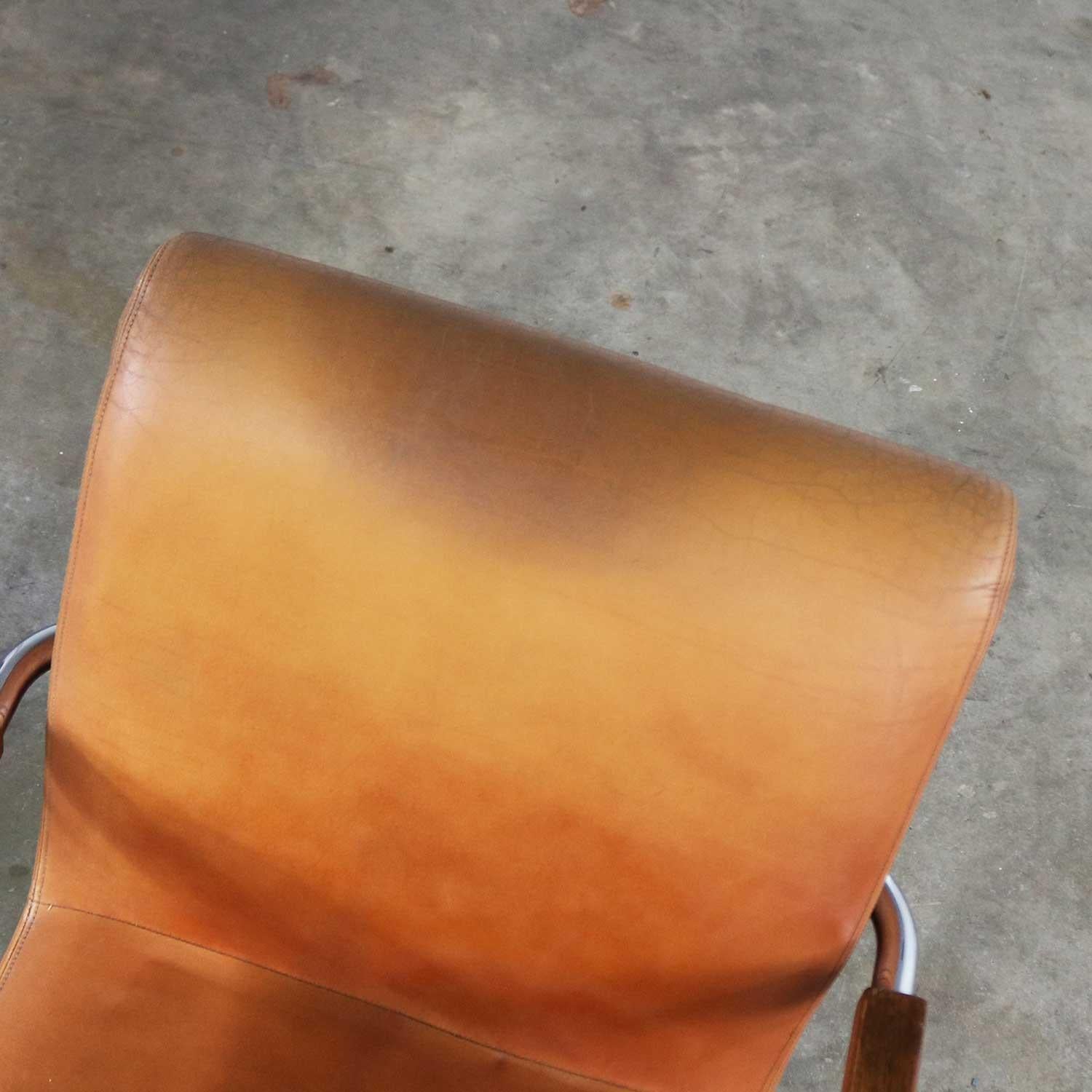 Cantilevered Chrome Cognac Leather Chairs Mid-Century Modern 8
