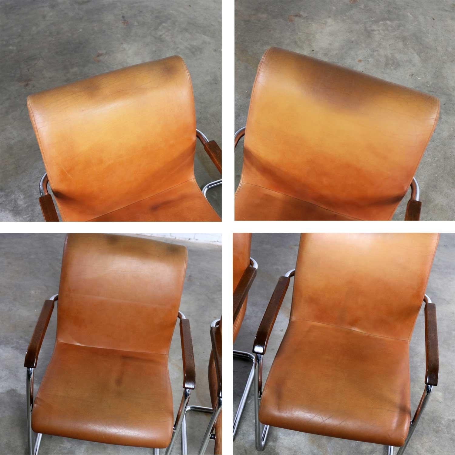 Cantilevered Chrome Cognac Leather Chairs Mid-Century Modern 10