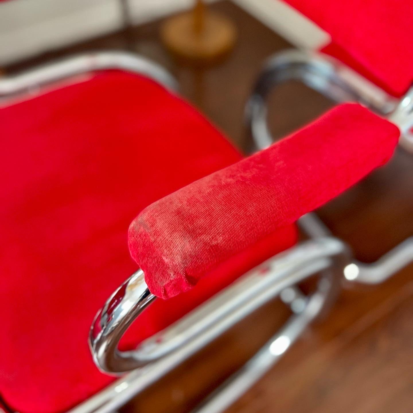 Cantilevered Chrome Gastone Rinaldi Style Red Chairs 1