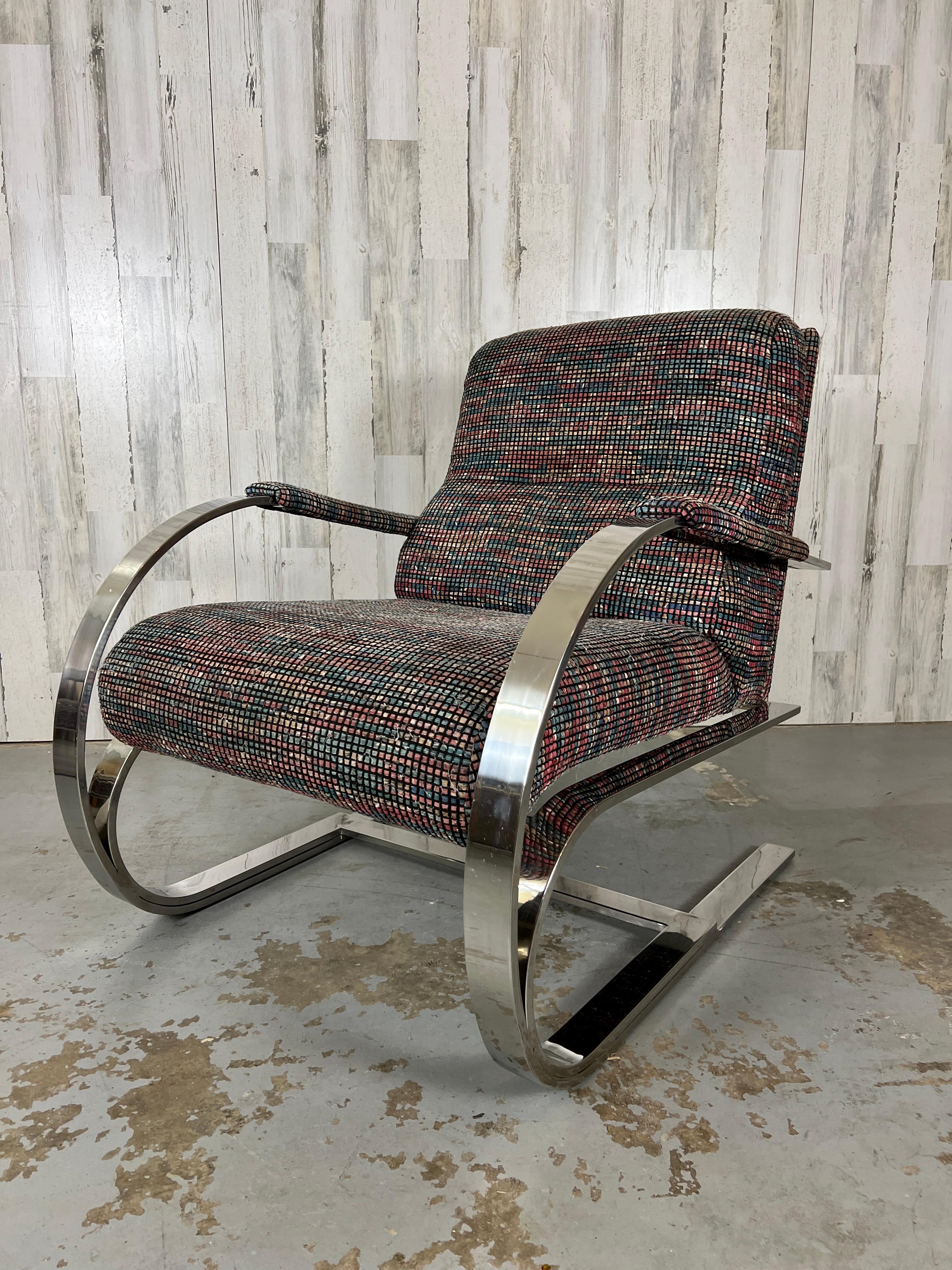 Cantilevered Chrome Lounge Chair and Ottoman For Sale 1