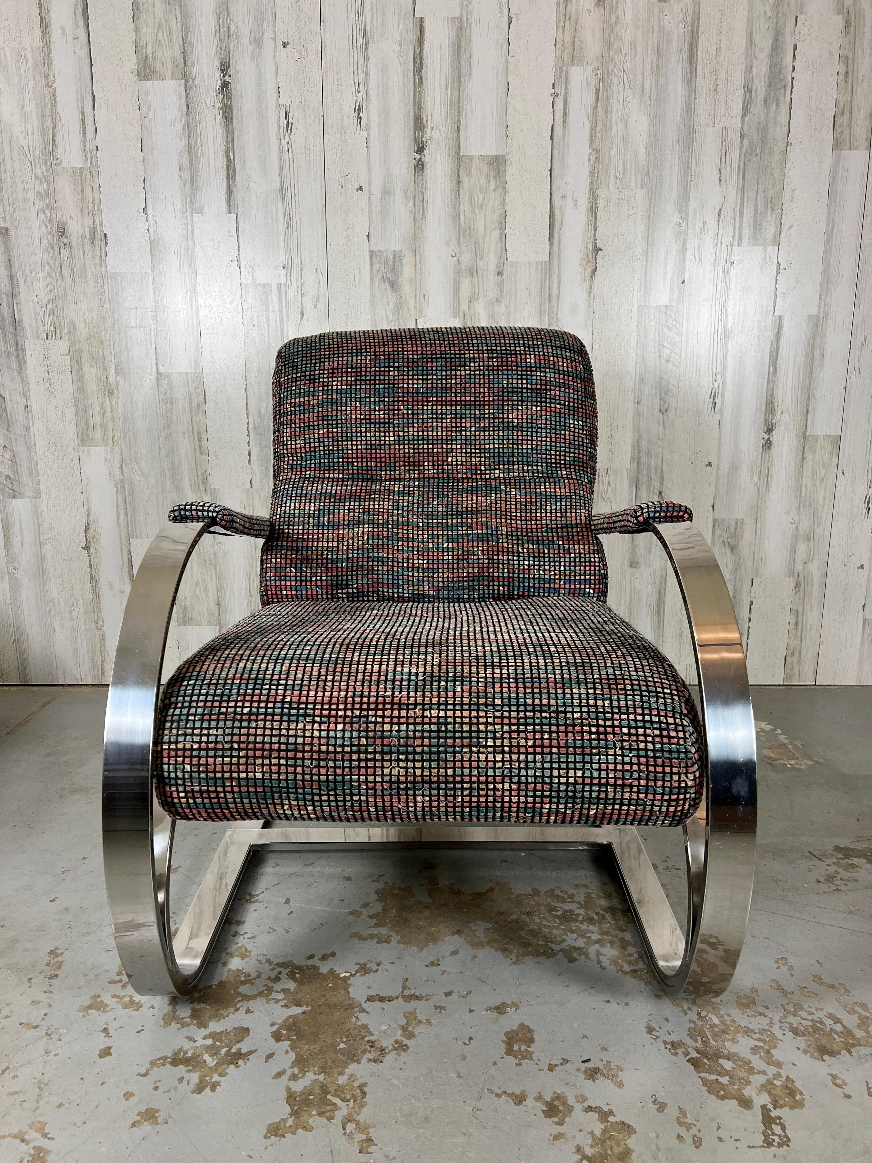 Cantilevered Chrome Lounge Chair and Ottoman For Sale 2