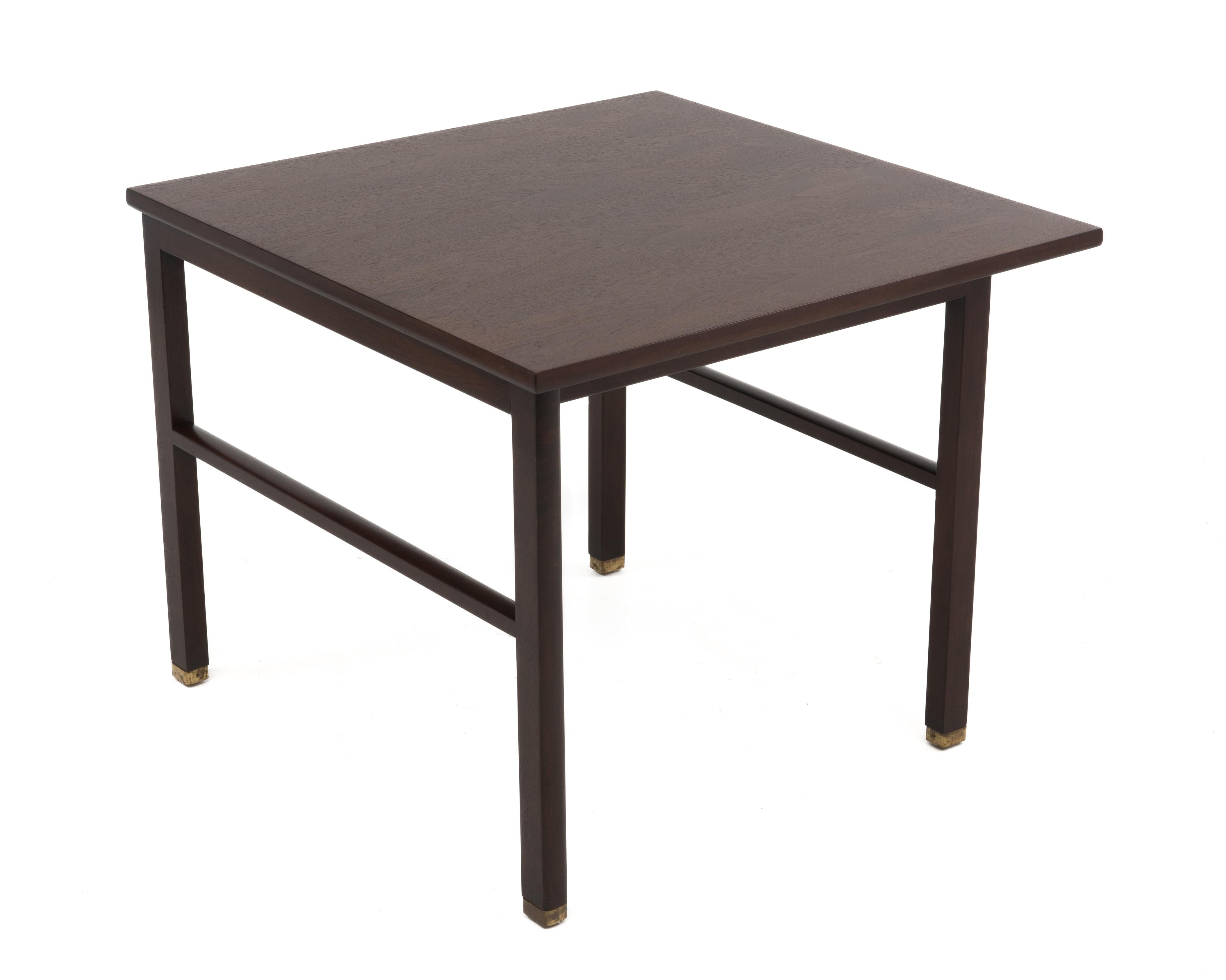 American Cantilevered Edward Wormley Dunbar Square Side End Table 1960s Walnut Brass Tag