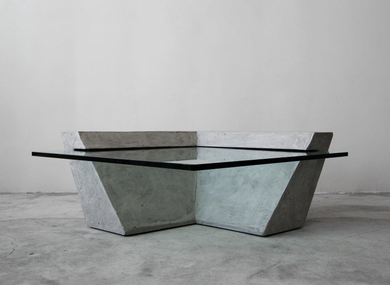 Cantilevered Faux Concrete Plaster and Glass Coffee Table ...