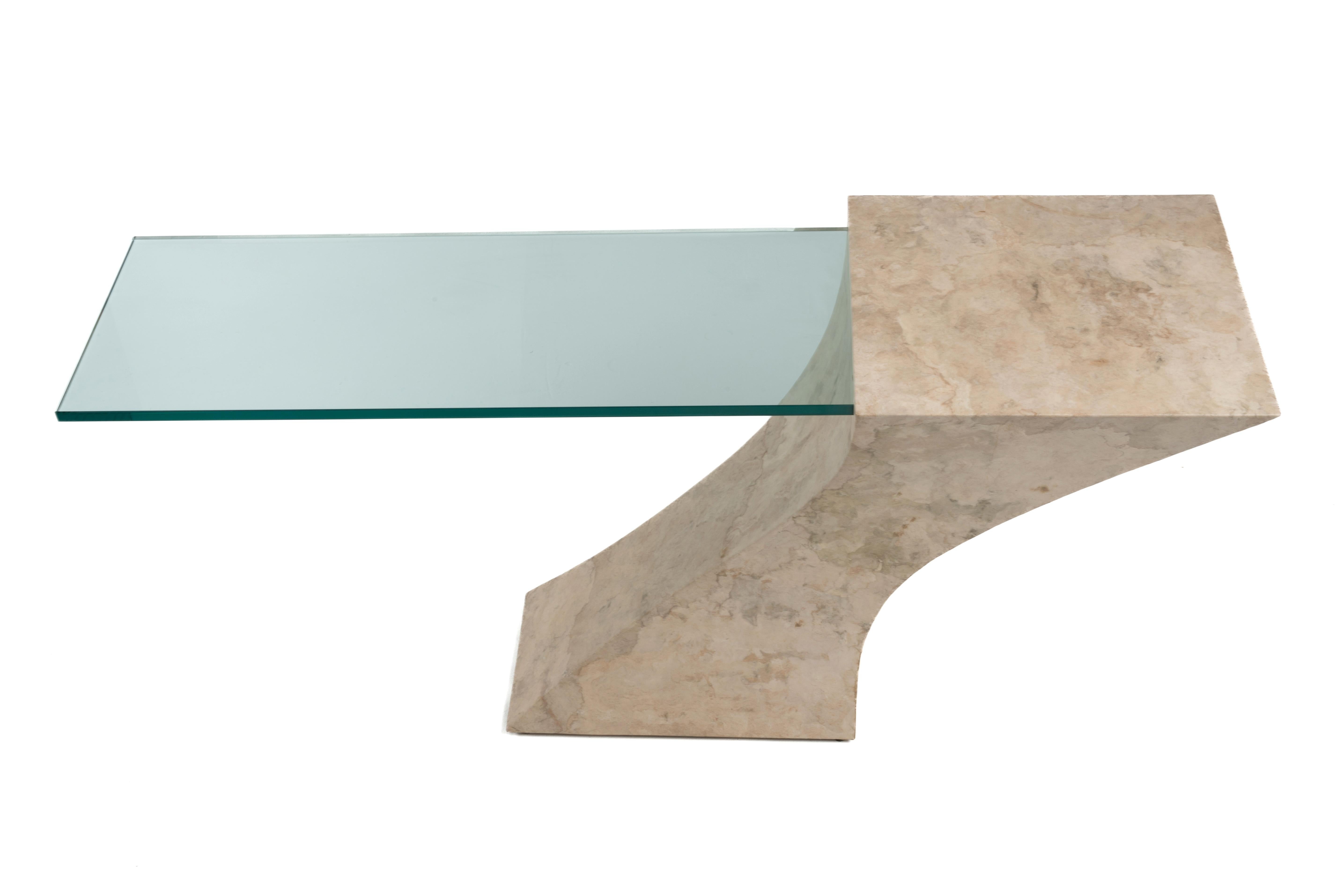 Cantilevered Faux Goatskin Glass Hall Sofa Console Table Karl Springer Brueton For Sale 6