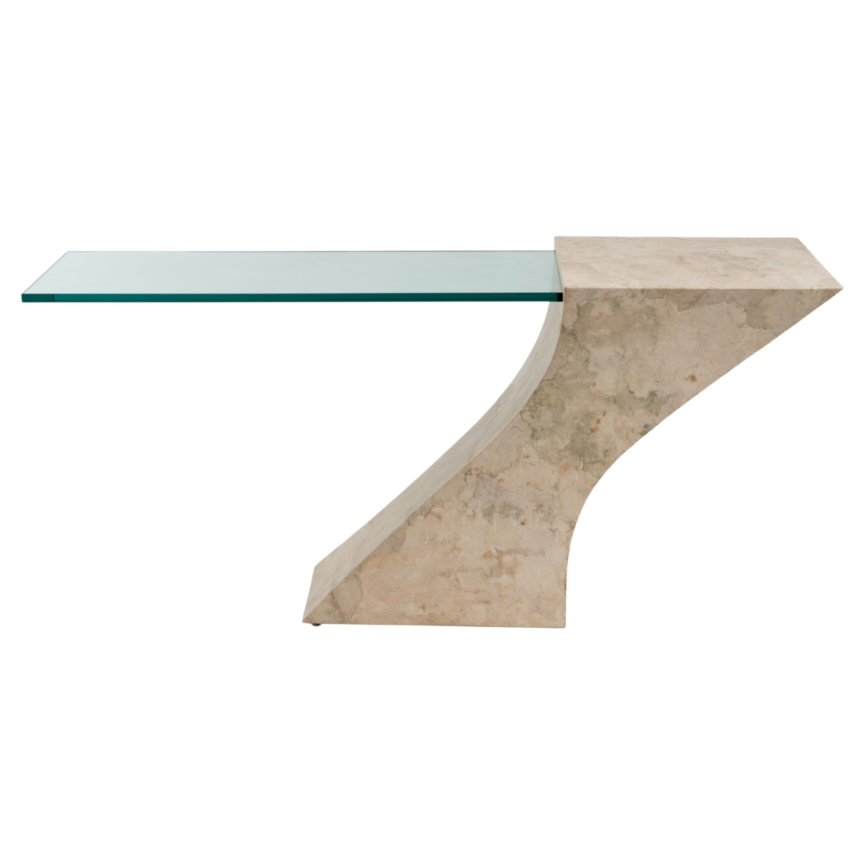 Cantilevered Faux Goatskin Glass Hall Sofa Console Table Karl Springer Brueton For Sale