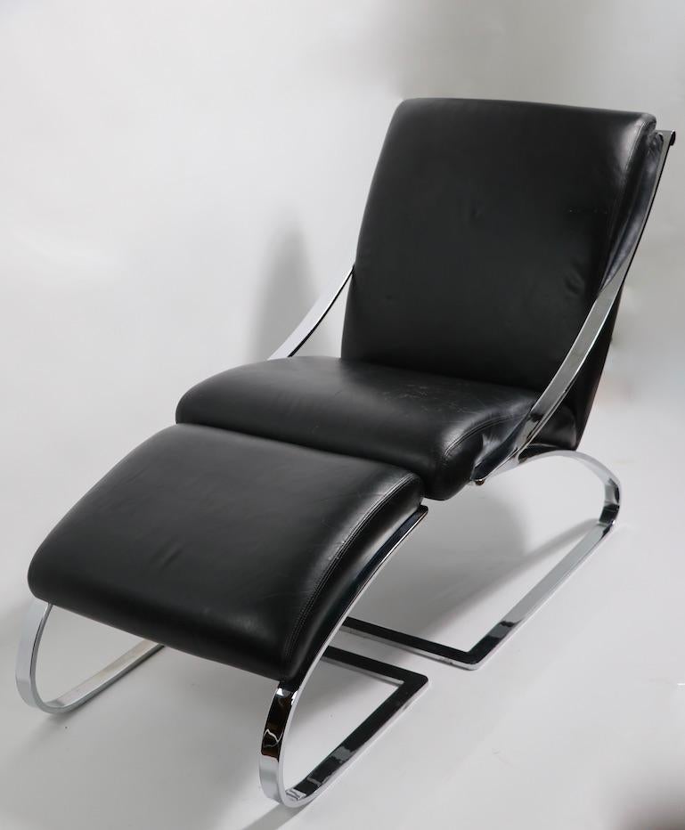 Cantilevered Leather and Chrome Lounge Chair and Ottoman by Paul Tuttle 5