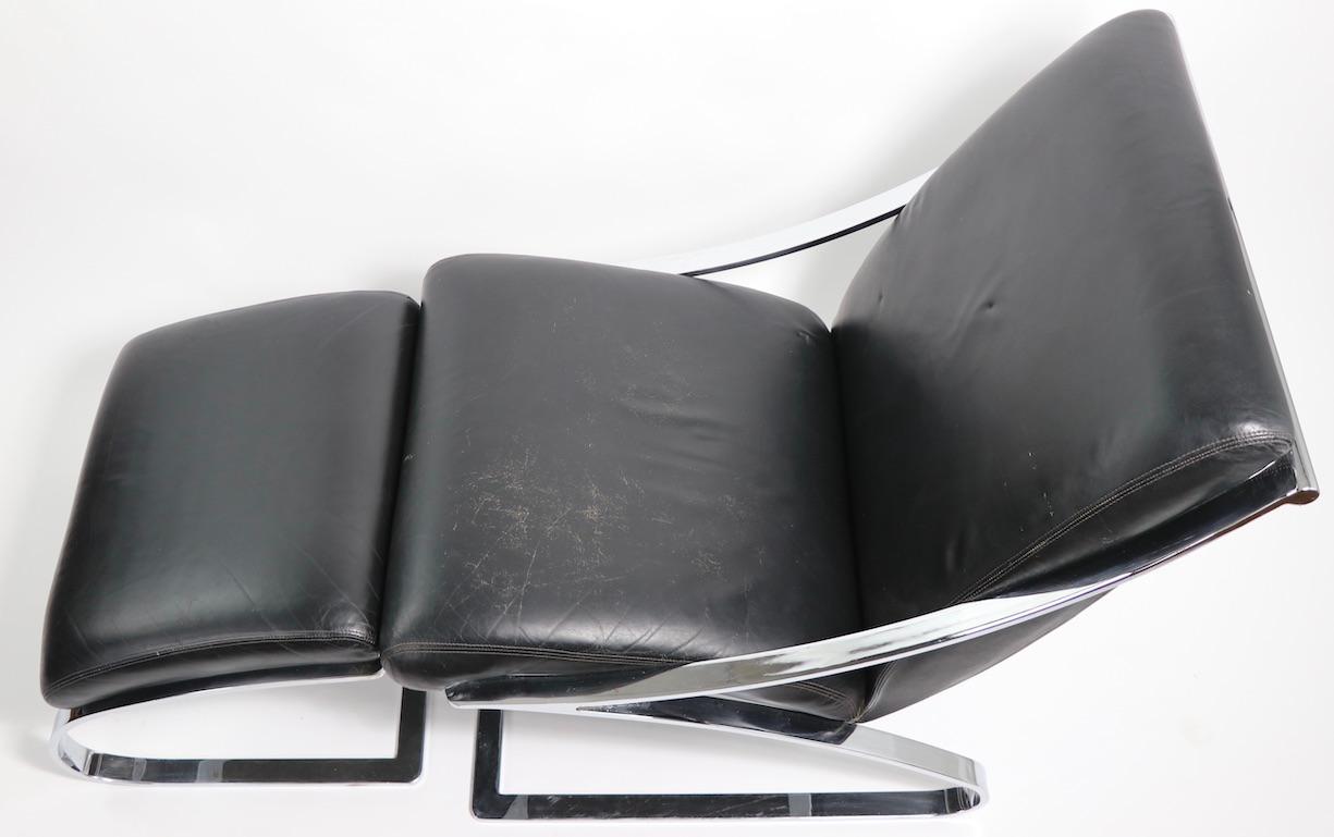 Cantilevered Leather and Chrome Lounge Chair and Ottoman by Paul Tuttle 3