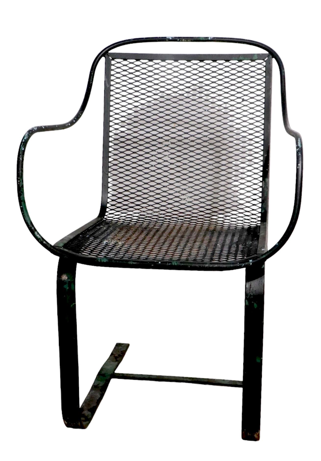 American Cantilevered Mid Century Wrought Iron Lounge Chair Att. to Salterini For Sale