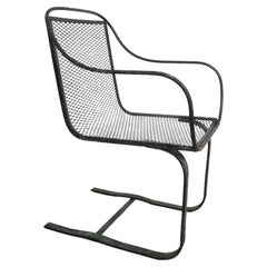 Cantilevered Mid Century Wrought Iron Lounge Chair Att. to Salterini