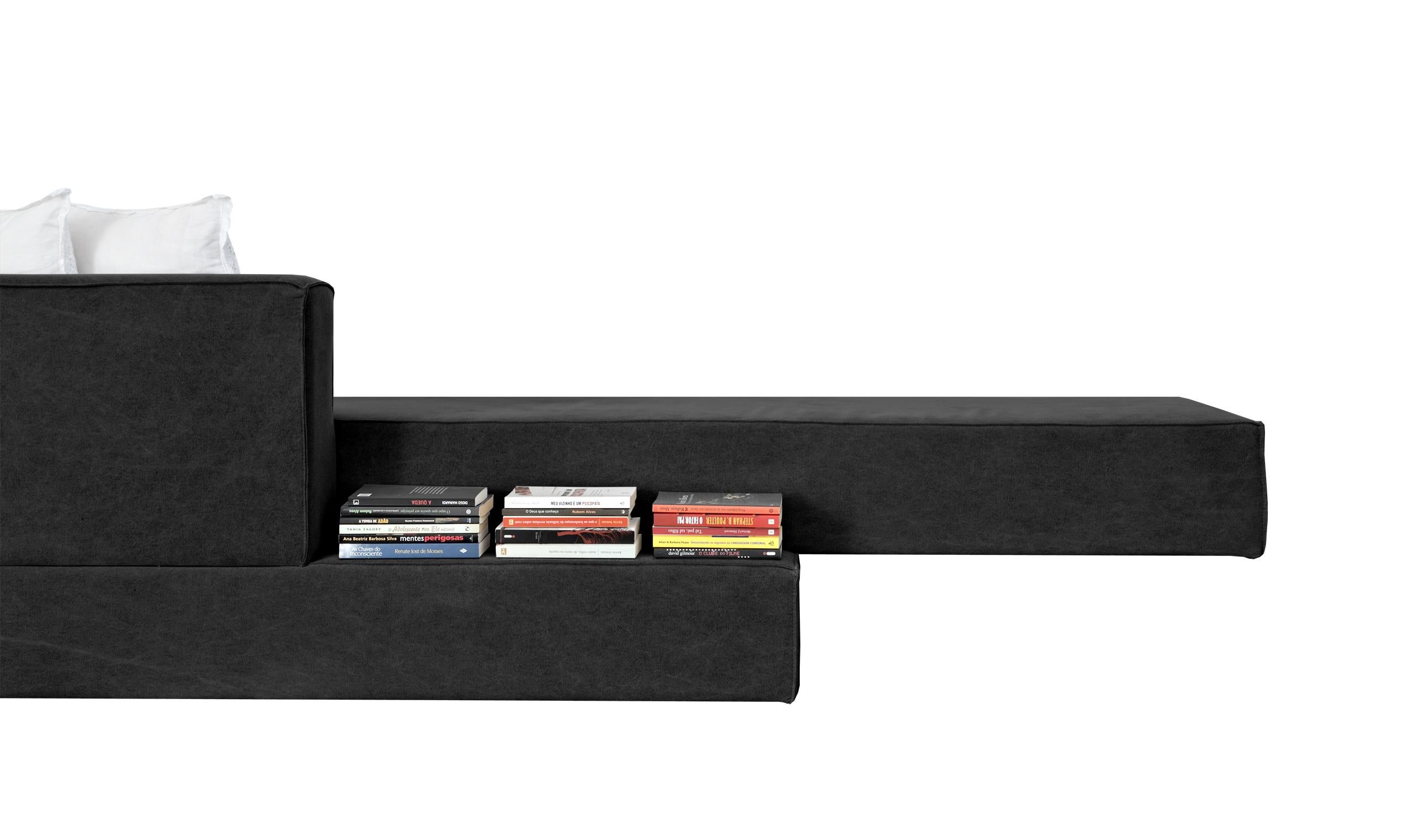 Minimalist Cantilevered Sofas PK1+PK2 in Black Canvas Upholstery by Paulo Kobylka For Sale