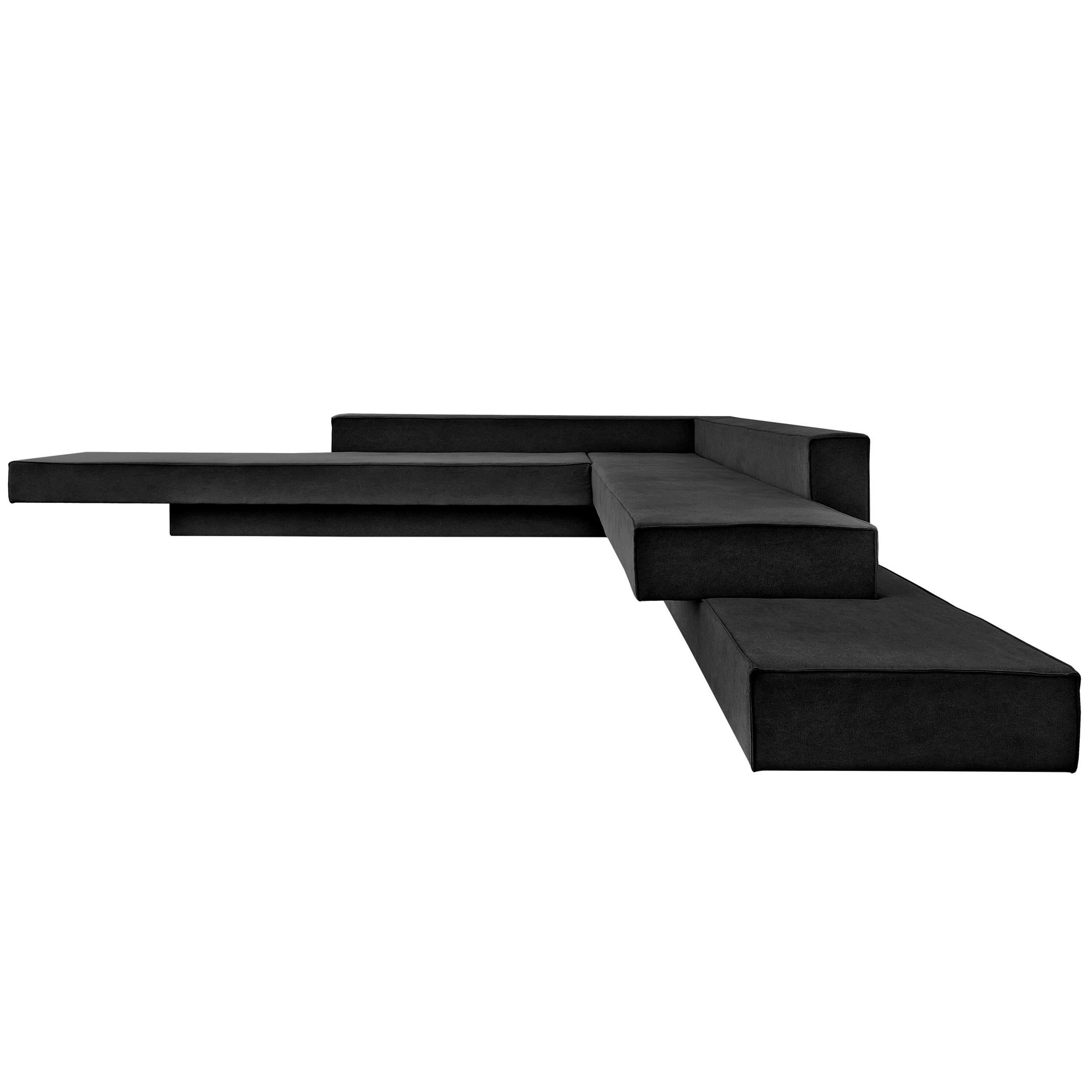 Cantilevered Sofas PK1+PK2 in Black Canvas Upholstery by Paulo Kobylka For Sale