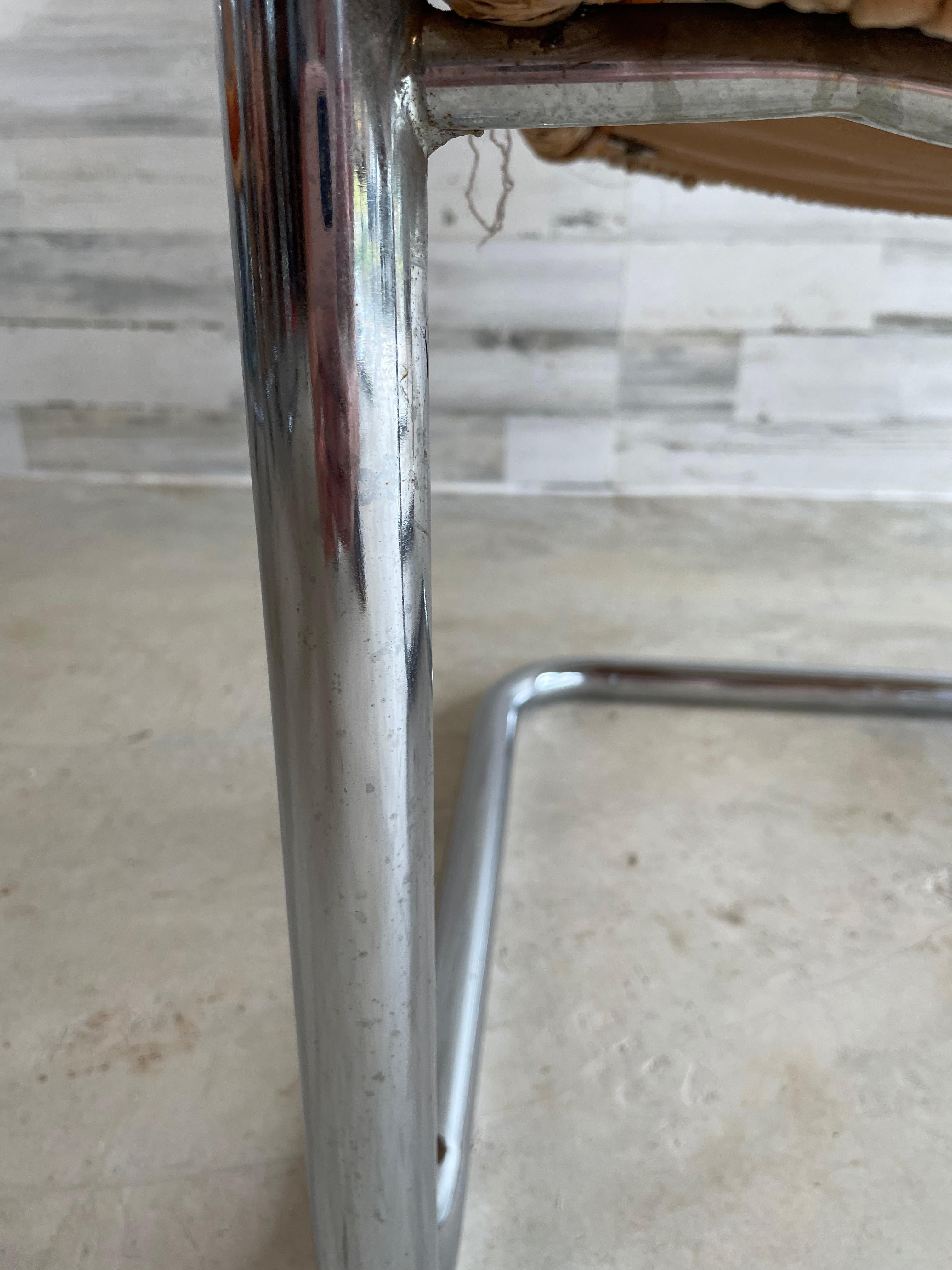 Cantilevered Tubular Chrome and Woven Rush Dining Chairs 5